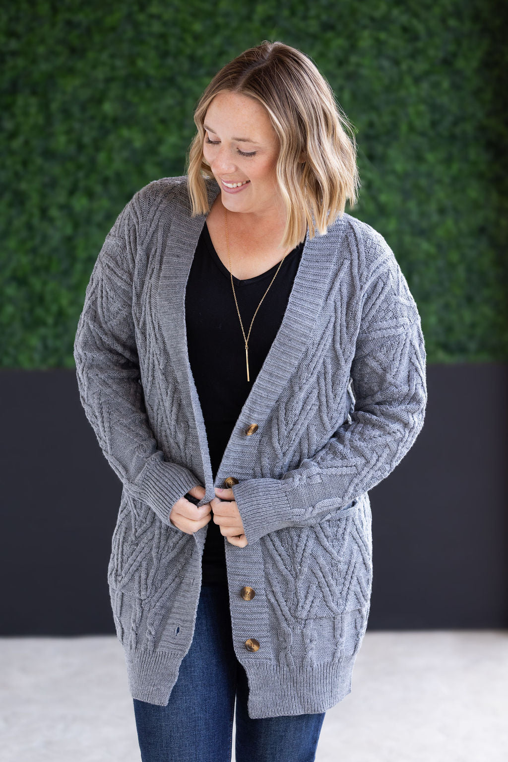 IN STOCK Brooks Button Sweater Cardigan - Grey