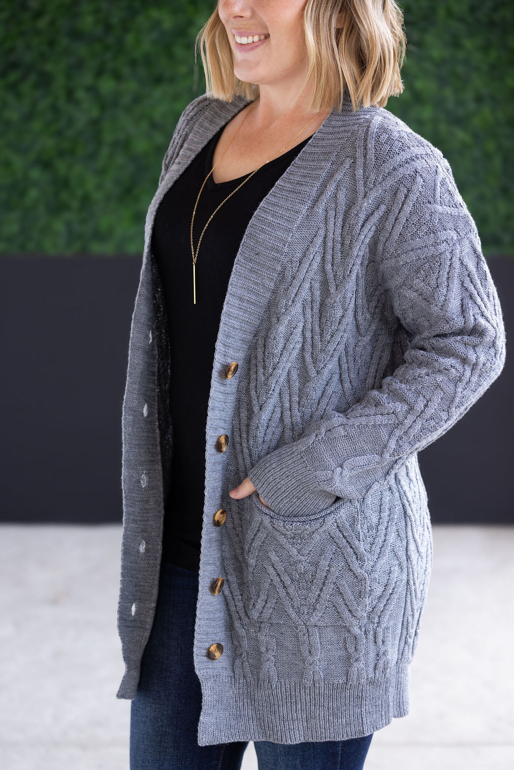 IN STOCK Brooks Button Sweater Cardigan - Grey