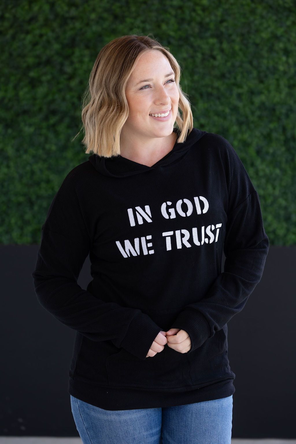IN STOCK Corrine Embroidered Hoodie - In God We Trust