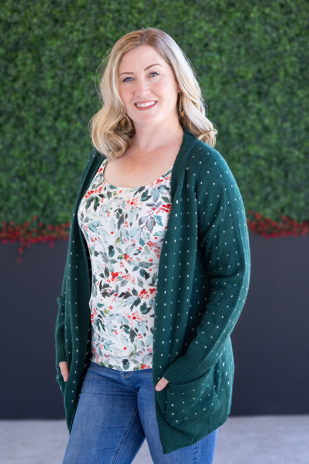 IN STOCK Dalilah Dot Cardigan - Forest Green