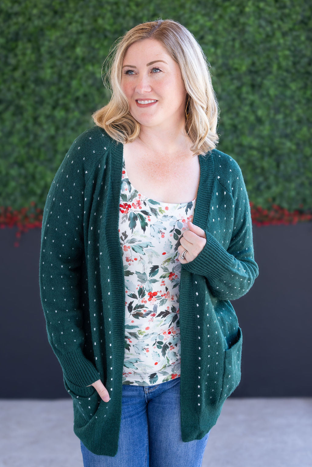 IN STOCK Dalilah Dot Cardigan - Forest Green
