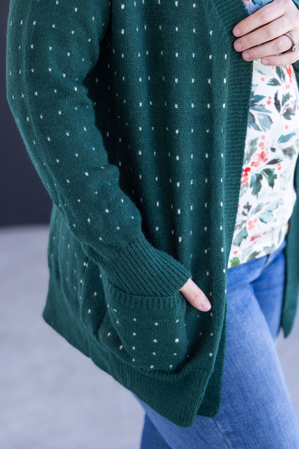 IN STOCK Dalilah Dot Cardigan - Forest Green