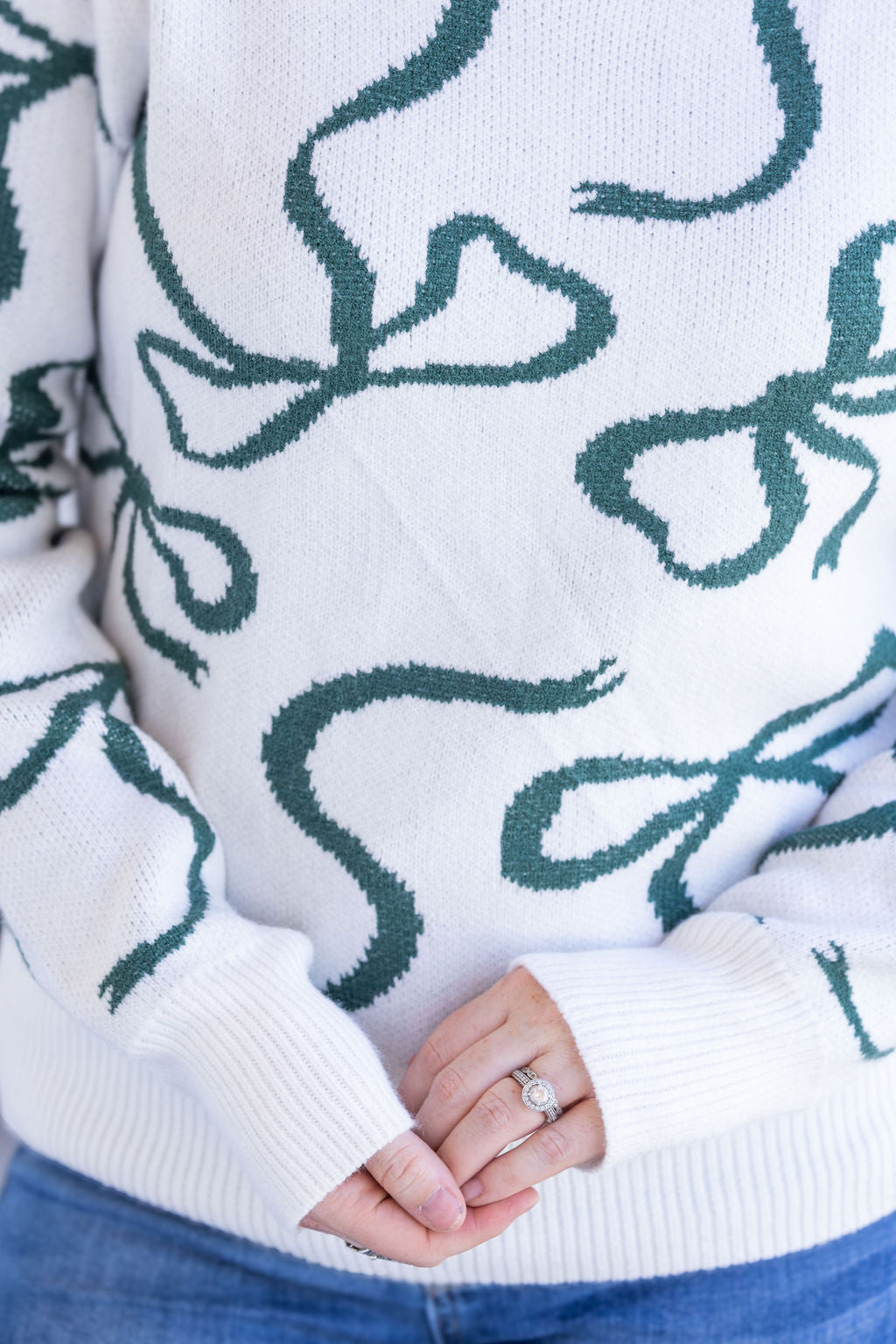 IN STOCK Ribbons Sweater - Ivory and Hunter Green