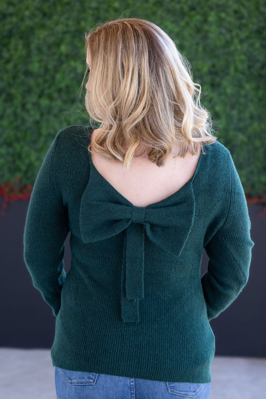 IN STOCK Bridget Back Bow Sweater - Hunter Green