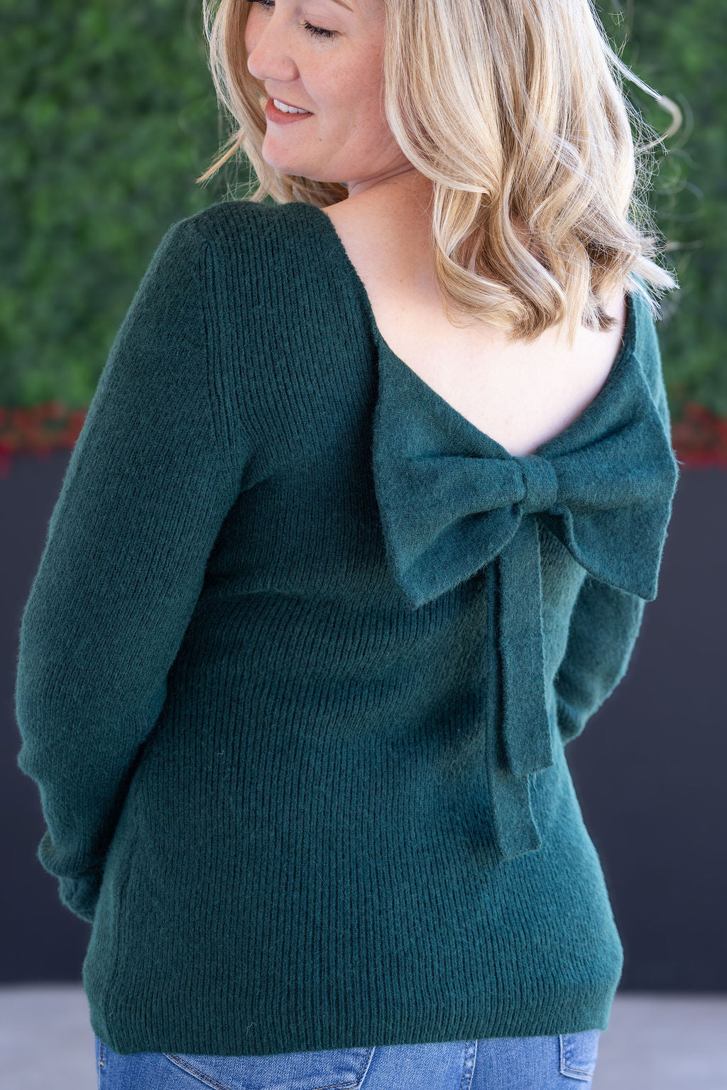 IN STOCK Bridget Back Bow Sweater - Hunter Green