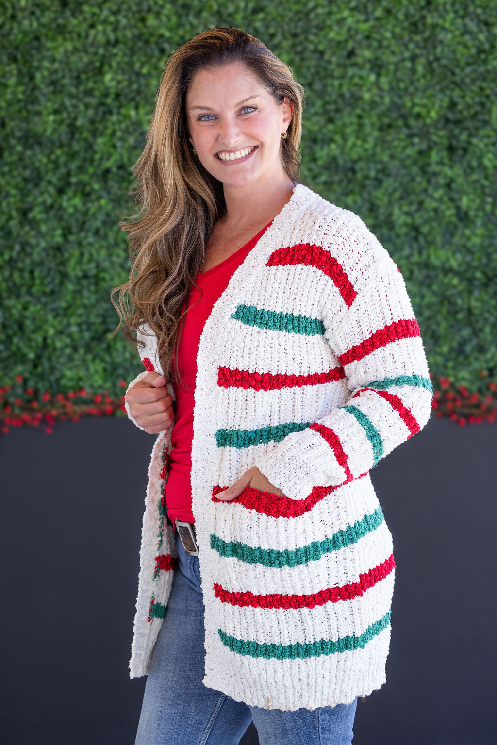 IN STOCK Stripe Cardigan - Christmas Stripe