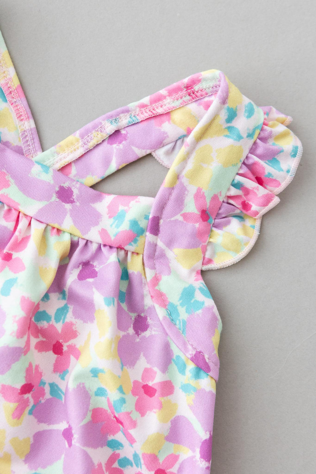 Summer Watercolor Ruffle Cross Back Romper