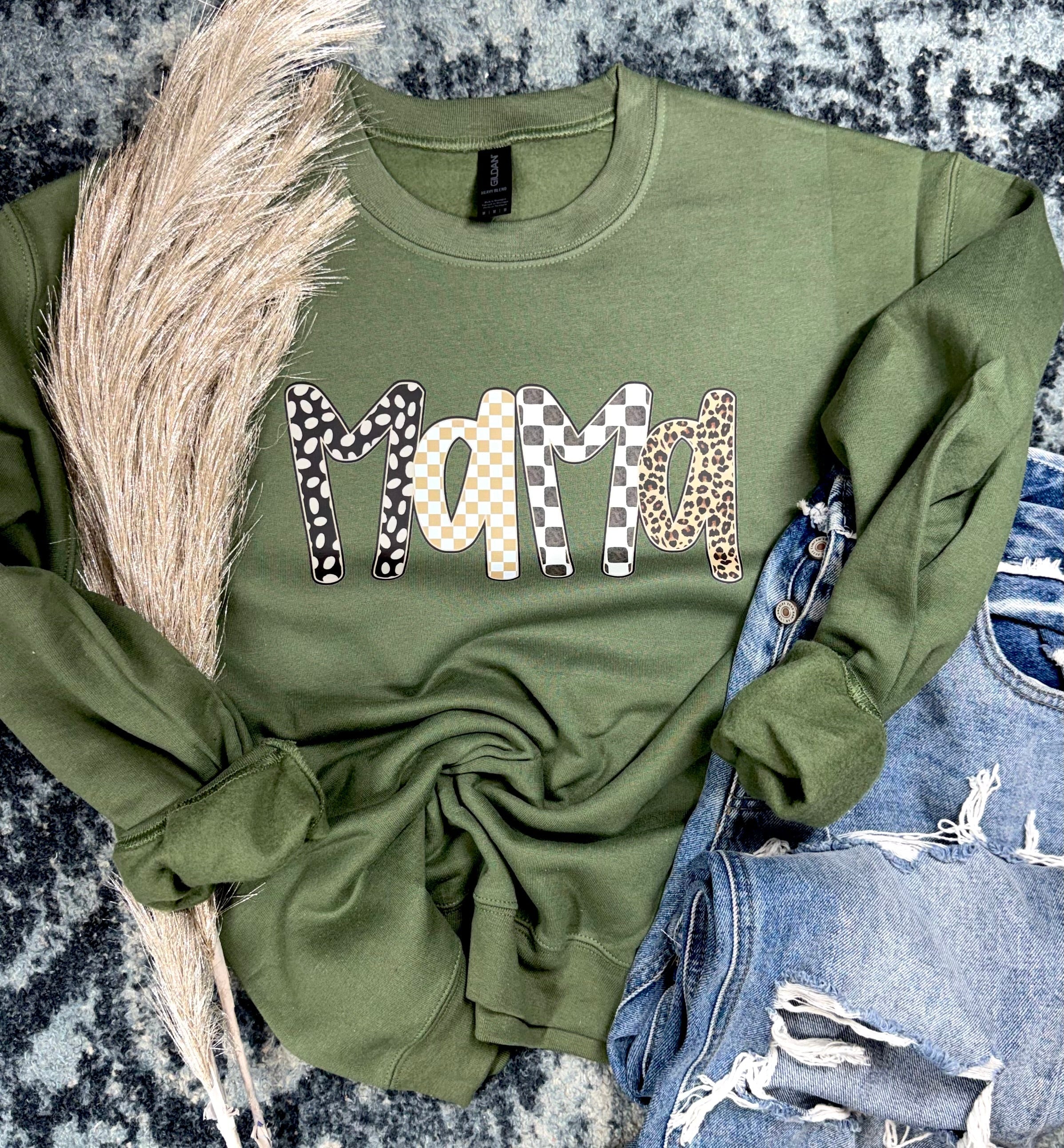 MAMA Sweatshirt Military Green | Mom Life Apparel
