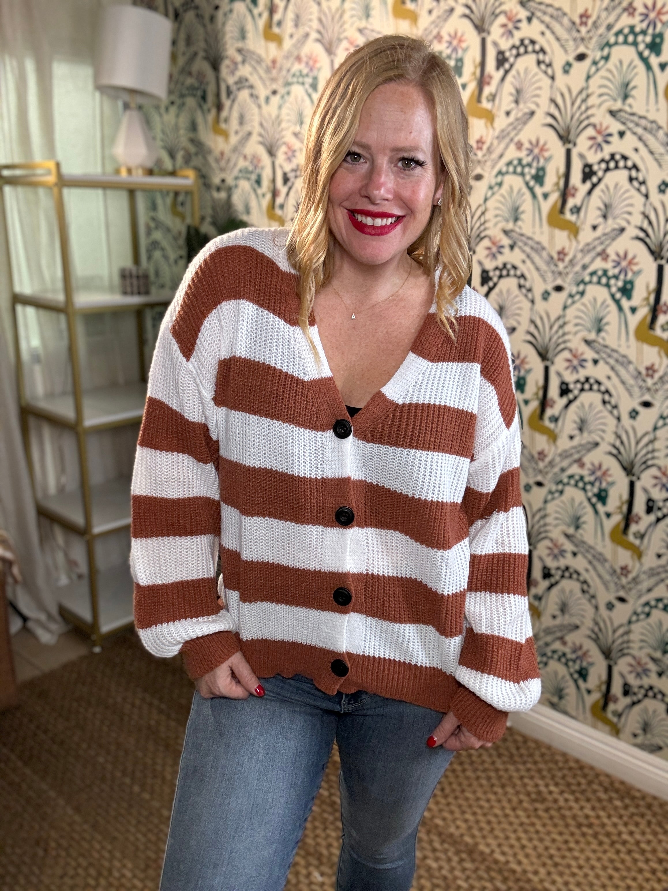 Striped Button Up Long Sleeve Sweater in 4 colors