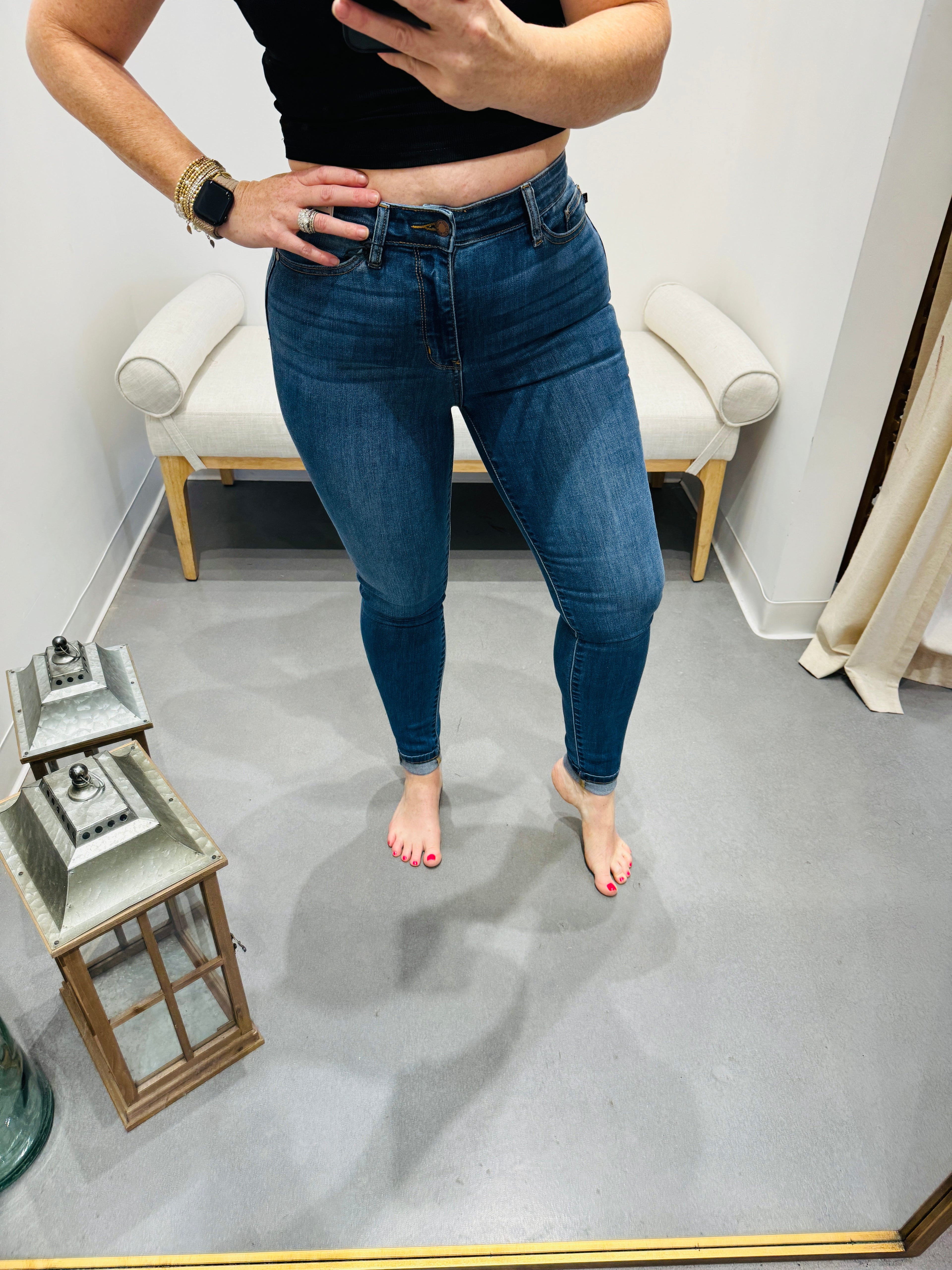 You Got Me Judy Blue Full Size Cuffed Hem Skinny Jeans