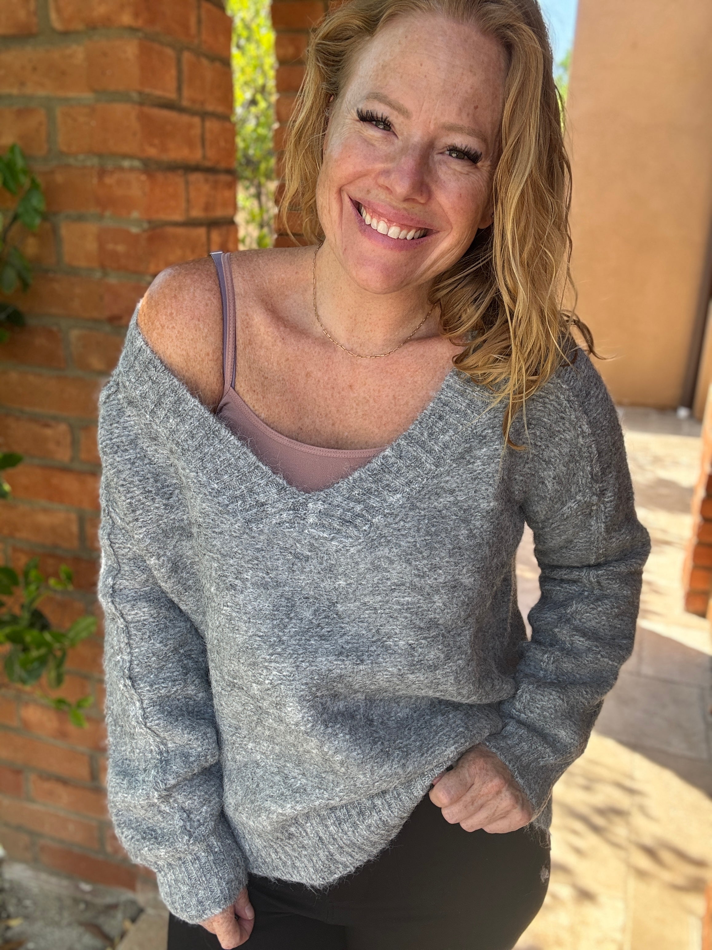 Ribbed Knit V-neck by White Birch
