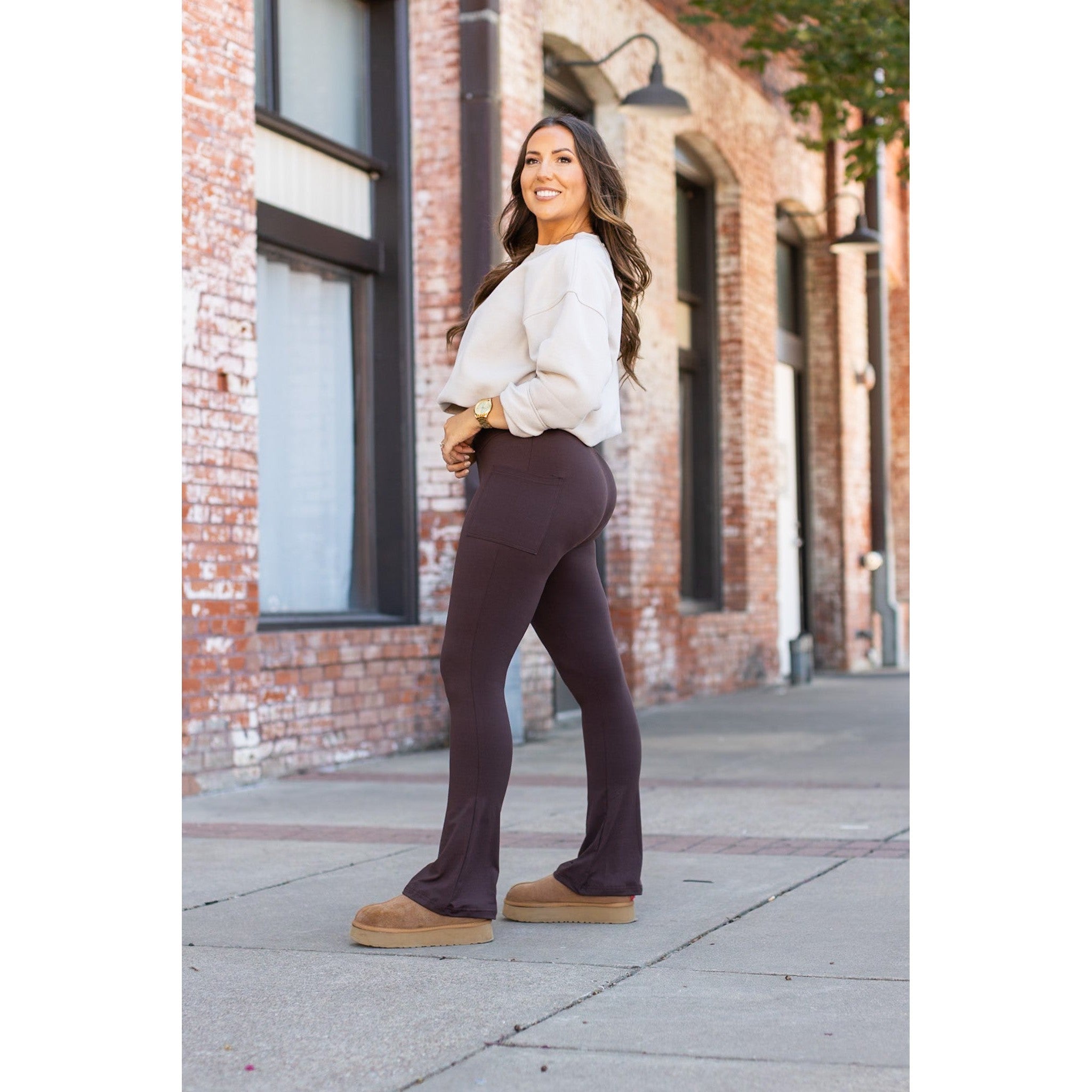 The Brandy - Brown Flare Leggings WITH POCKETS - Luxe Leggings by Julia Rose®