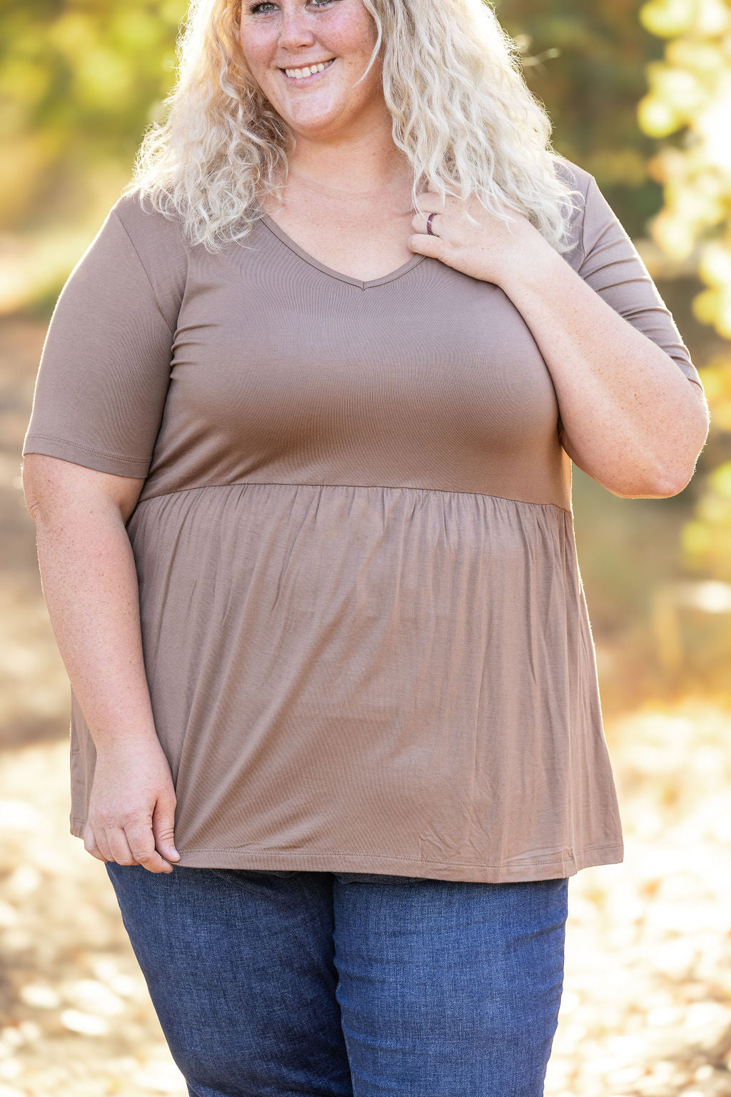 IN STOCK Sarah Ruffle Short Sleeve - Mocha FINAL SALE
