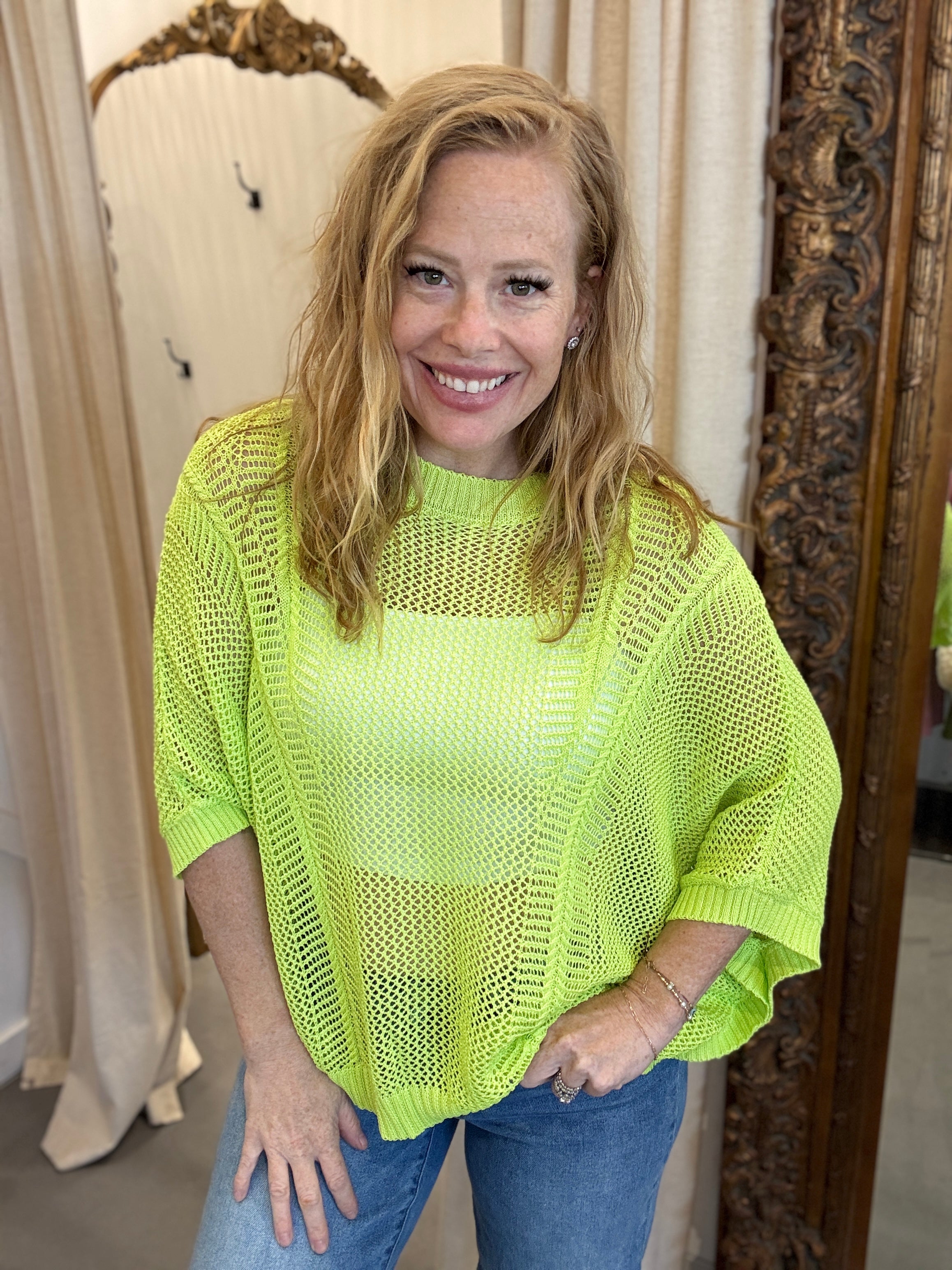 Davi & Dani Live Box - Lime Green Open Knit Tee