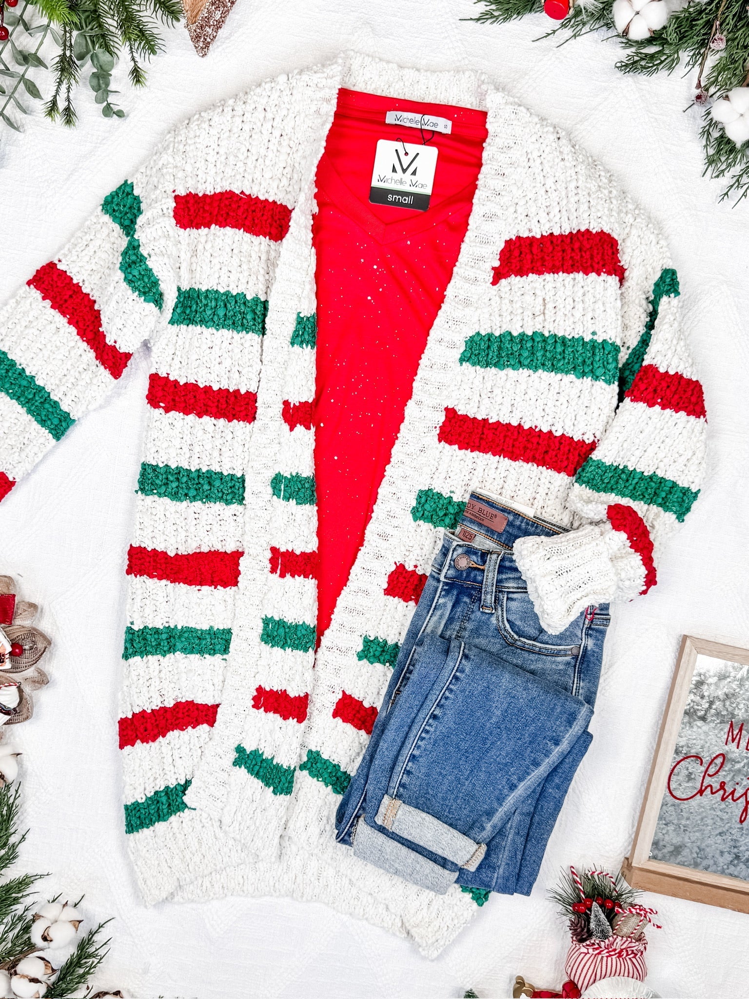 IN STOCK Stripe Cardigan - Christmas Stripe