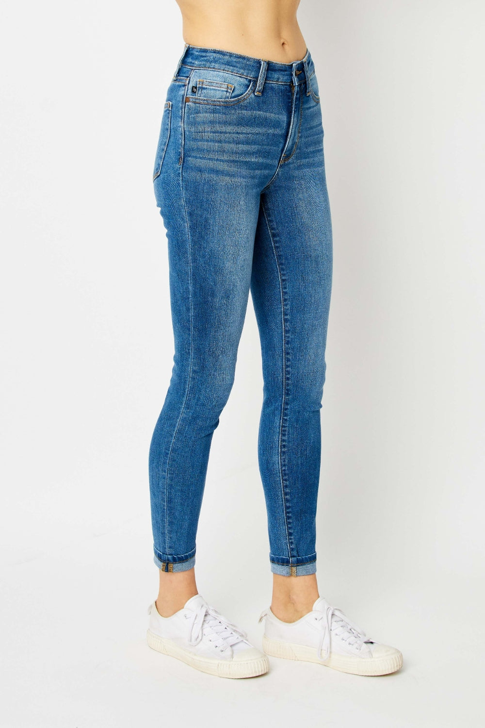 You Got Me Judy Blue Full Size Cuffed Hem Skinny Jeans