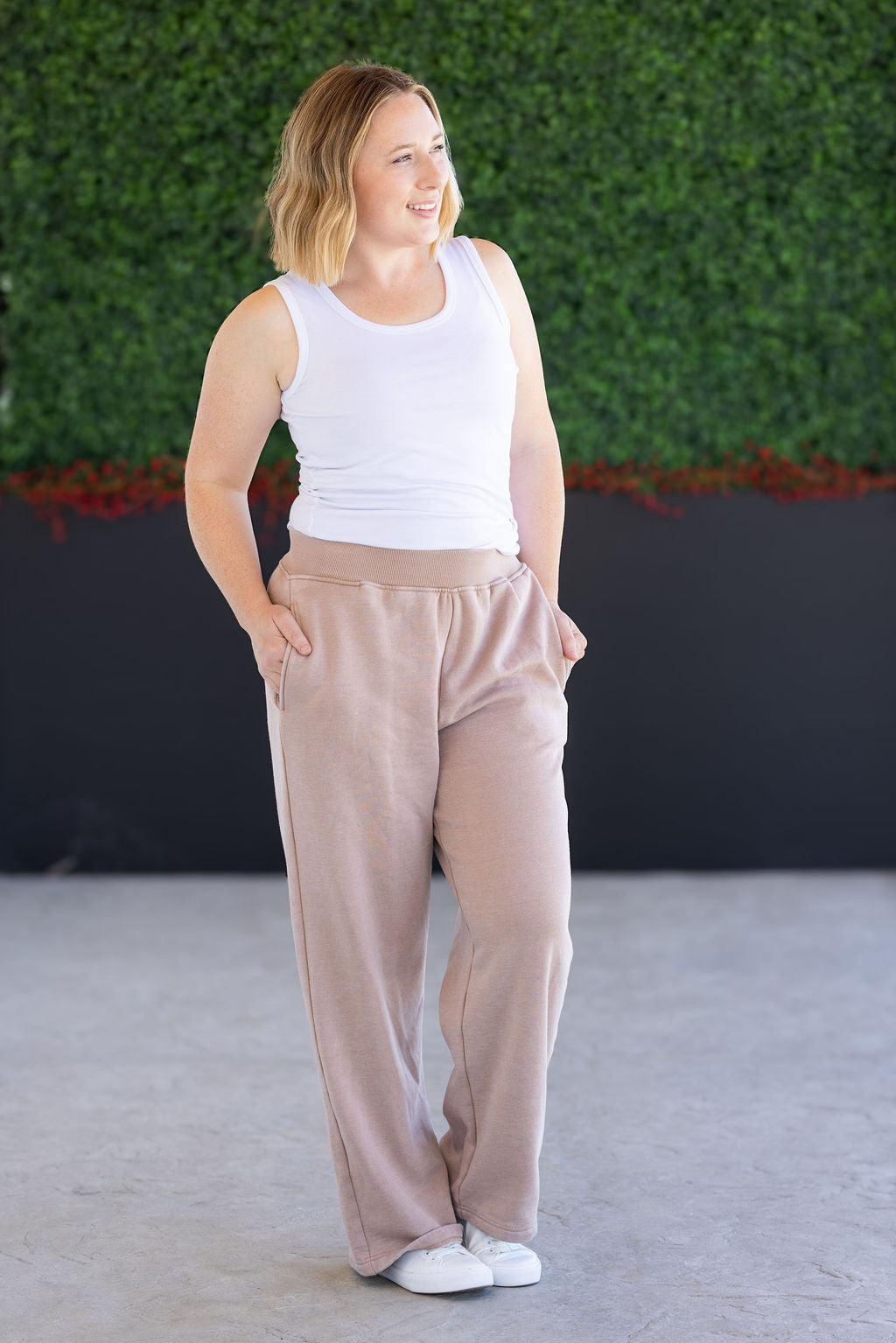 IN STOCK Wide Leg Vintage Wash Bottoms - Tan