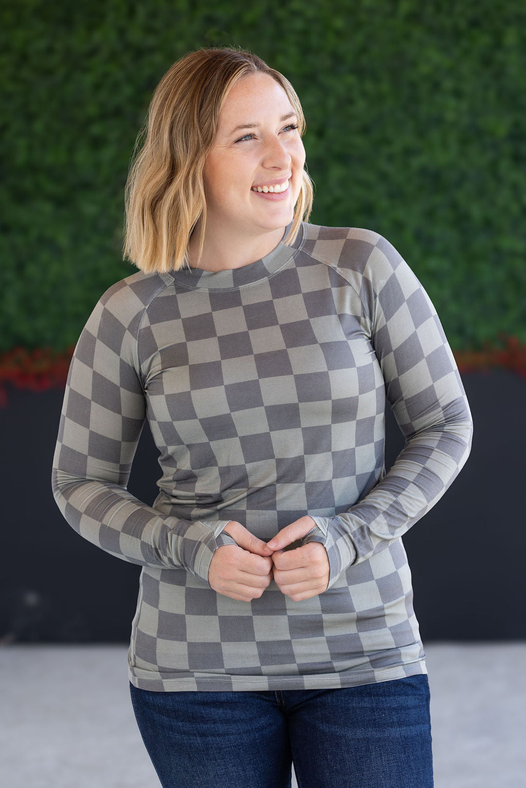IN STOCK Blair Long Sleeve Top - Olive Checkers