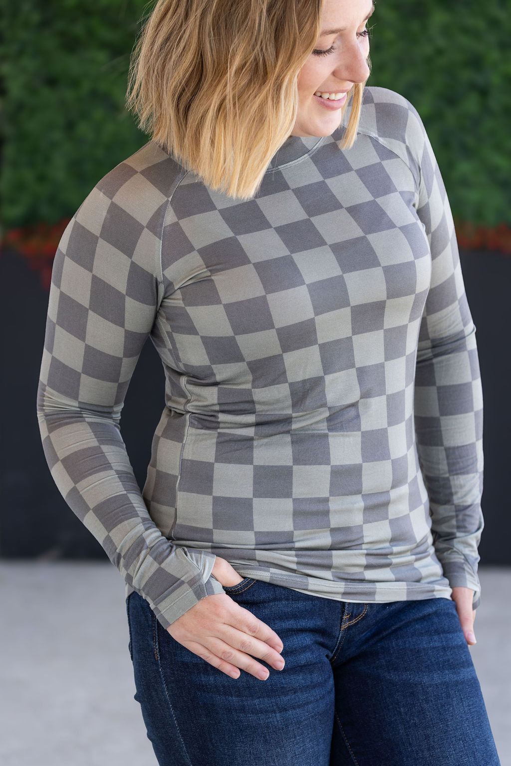 IN STOCK Blair Long Sleeve Top - Olive Checkers