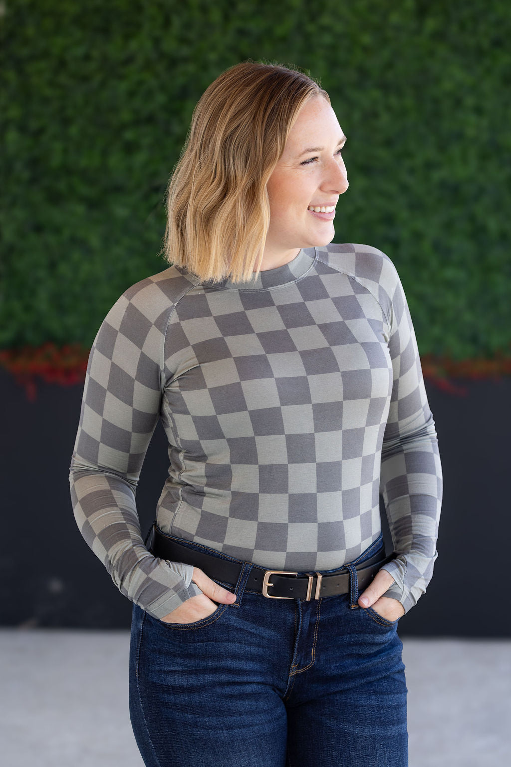 IN STOCK Blair Long Sleeve Top - Olive Checkers