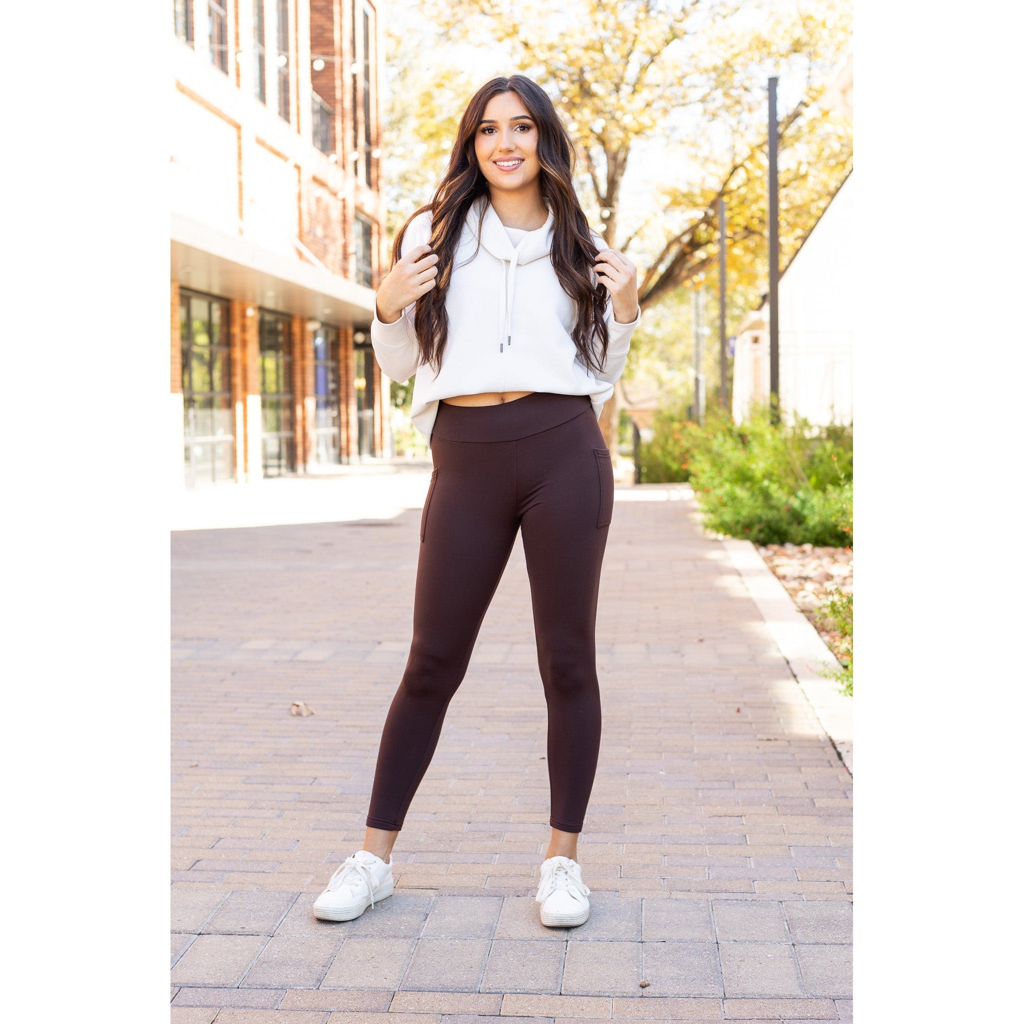 Brown FLEECE Full Length Leggings with Pockets*  - Luxe Leggings by Julia Rose®