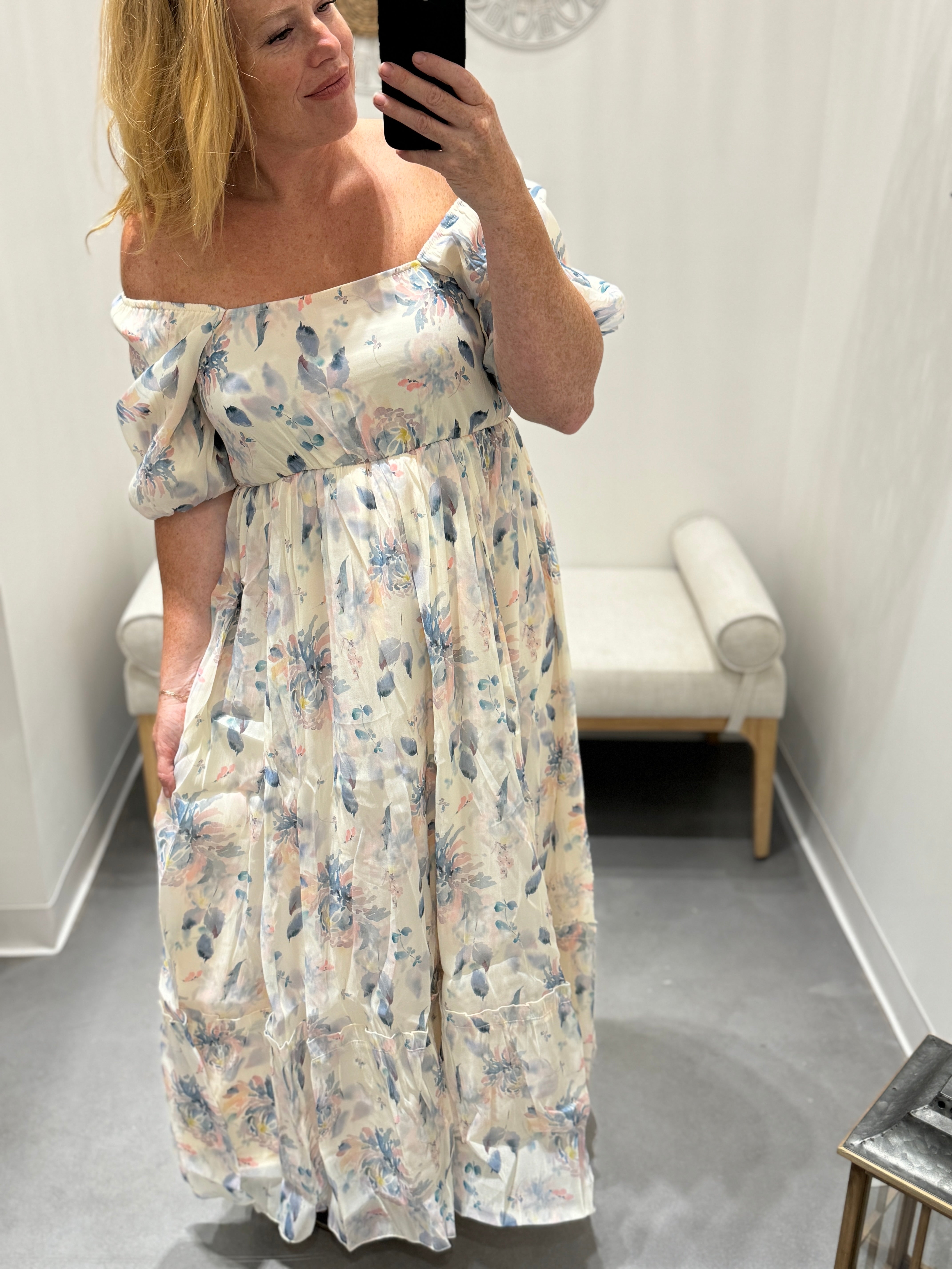 Gentle Yet Strong Balloon Sleeve Floral Dress