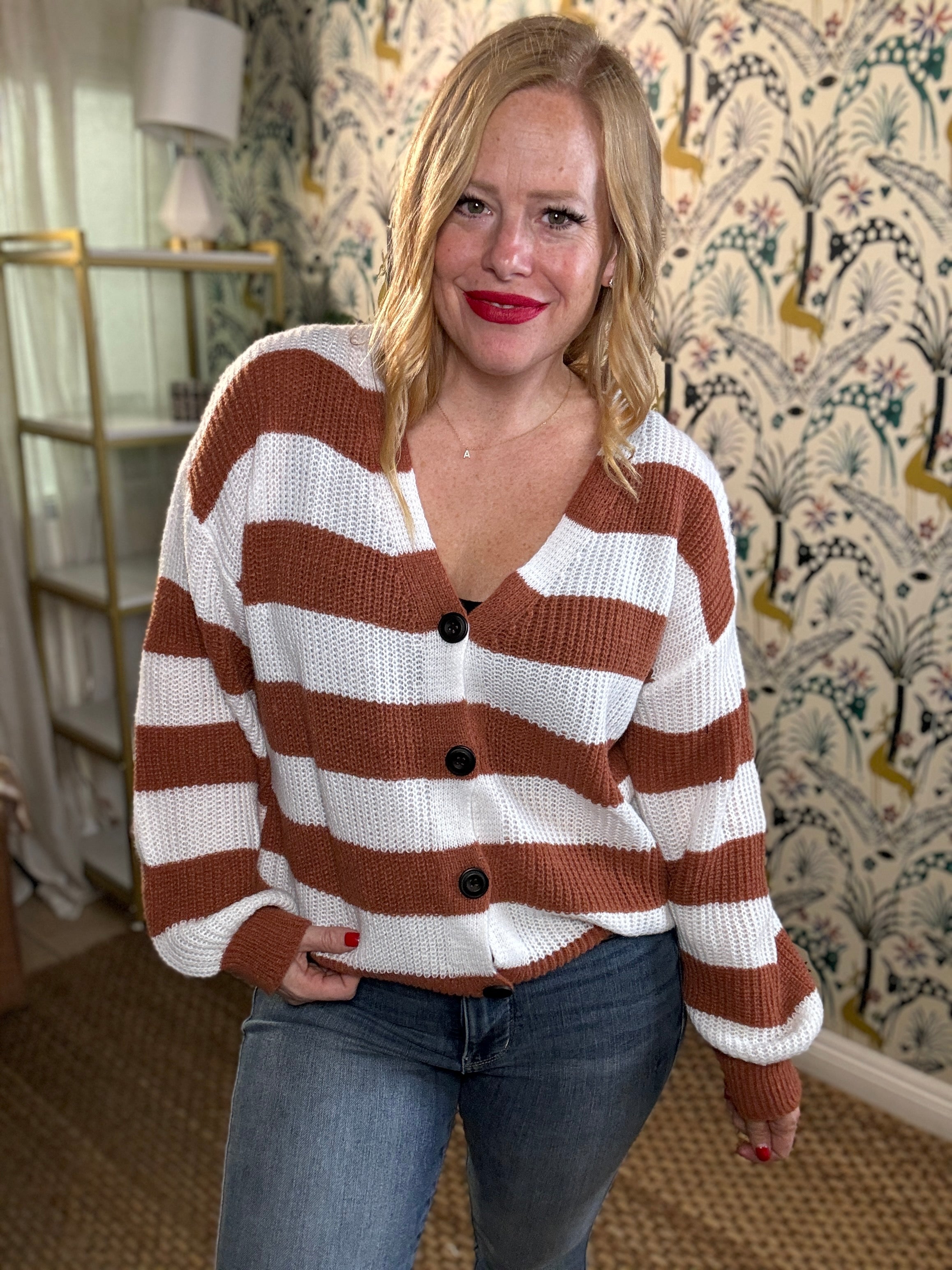 Striped Button Up Long Sleeve Sweater in 4 colors