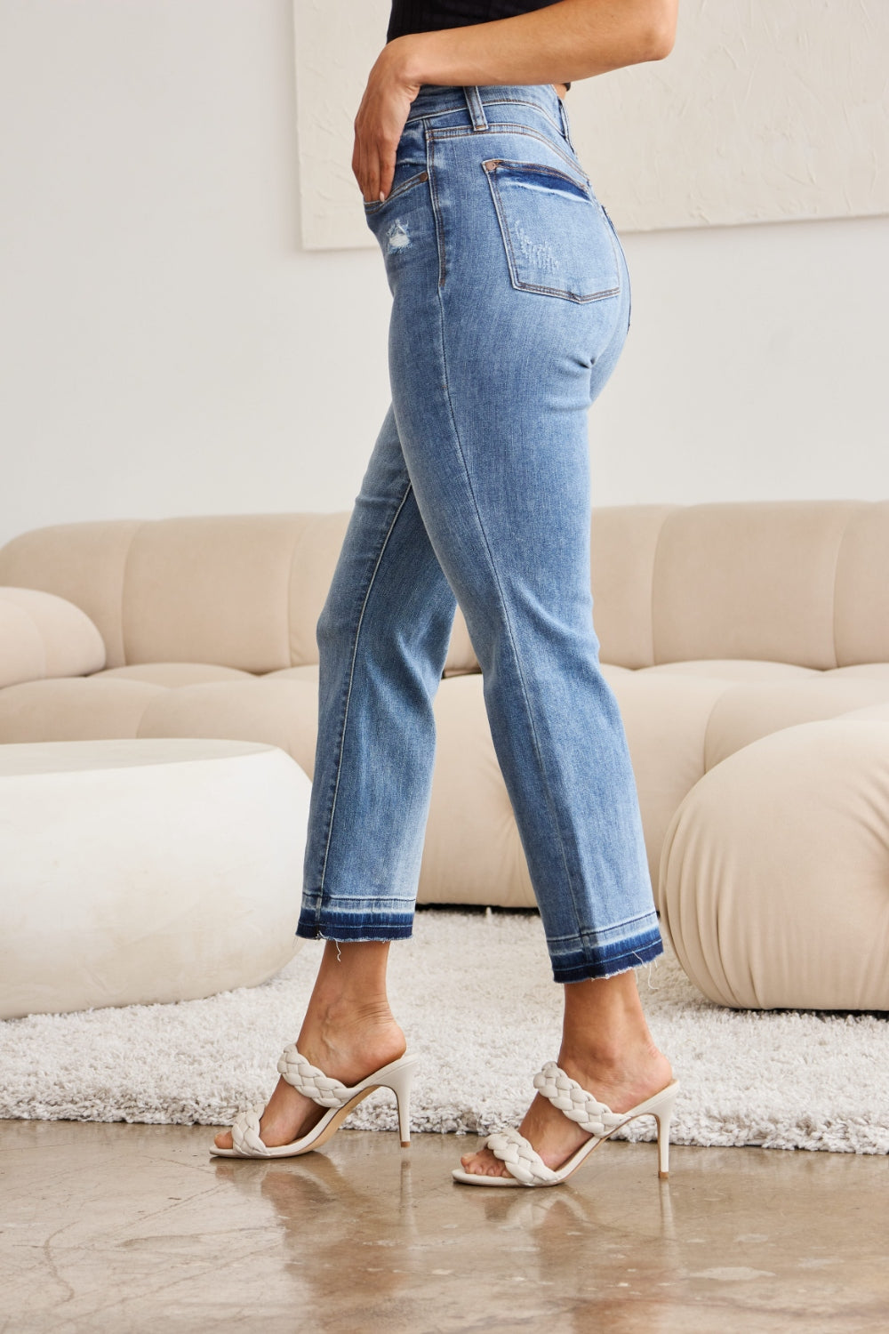 Kick It Judy Blue Full Size Release Hem Cropped Bootcut Jeans