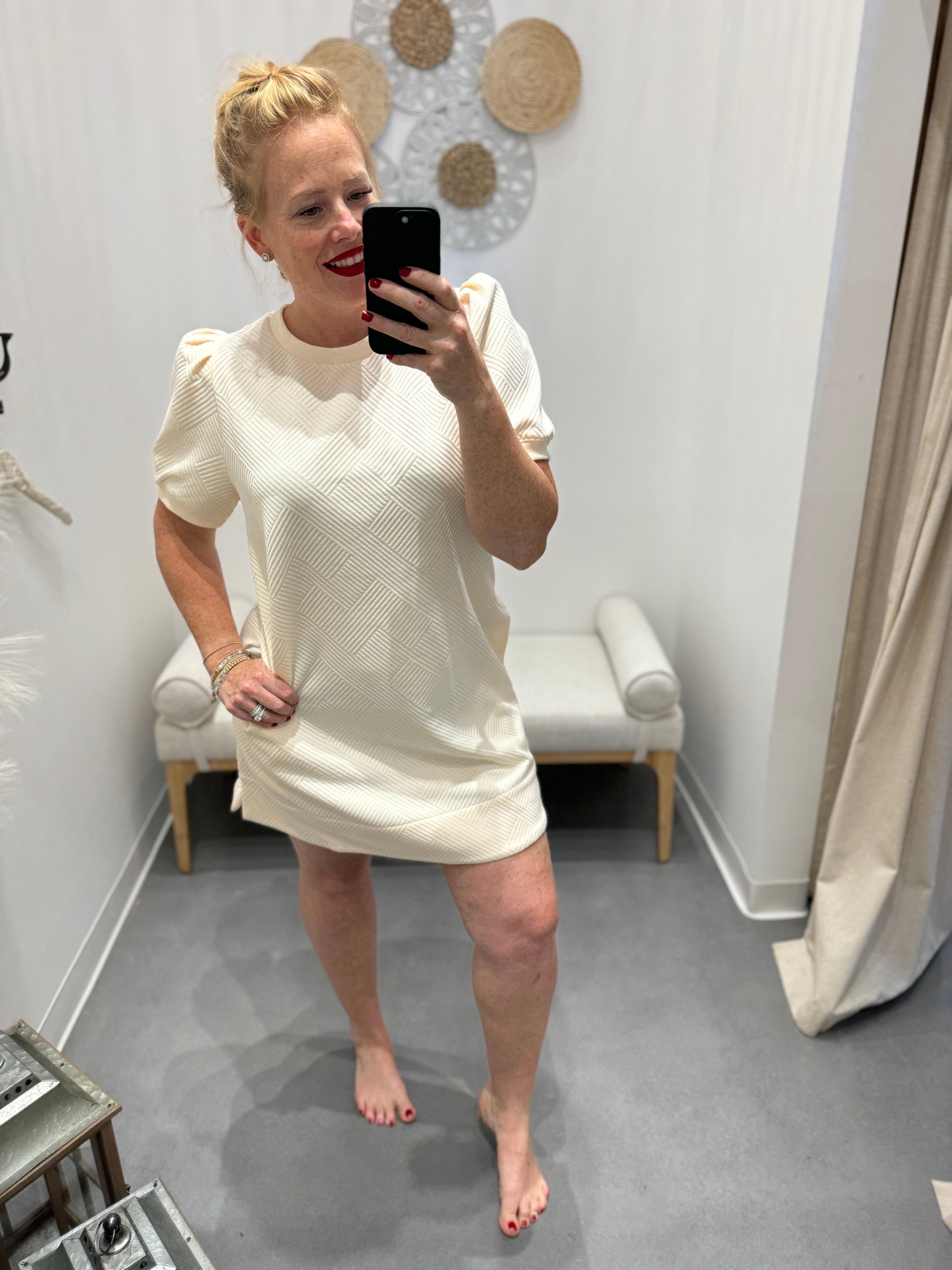 Across Town Puff Sleeve Quilted Dress