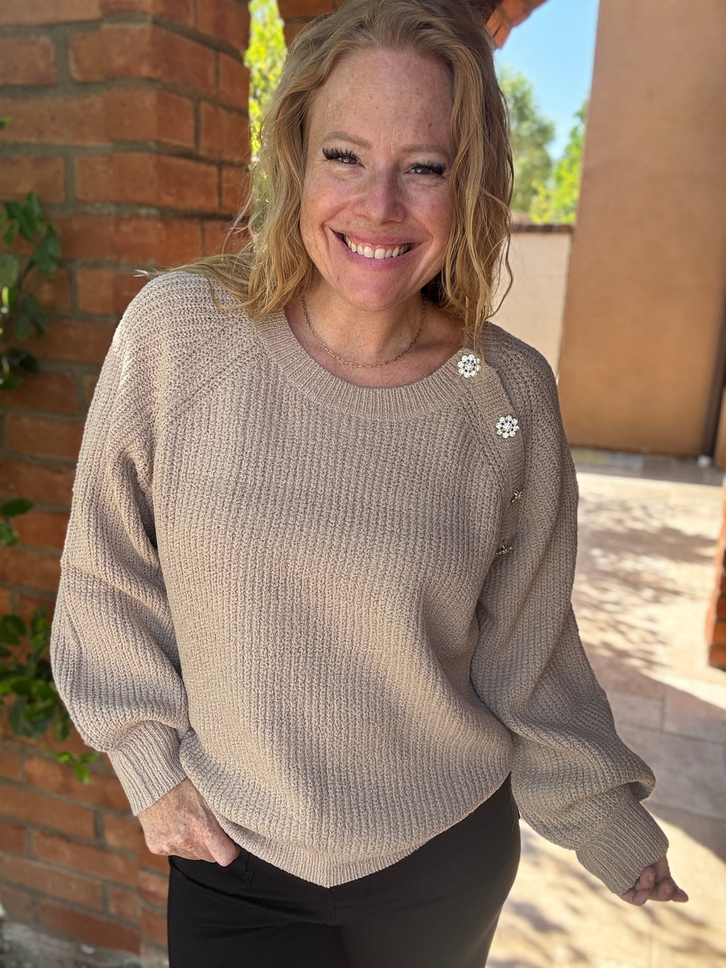 Boat Neck long sleeve solid knit sweater by White Birch