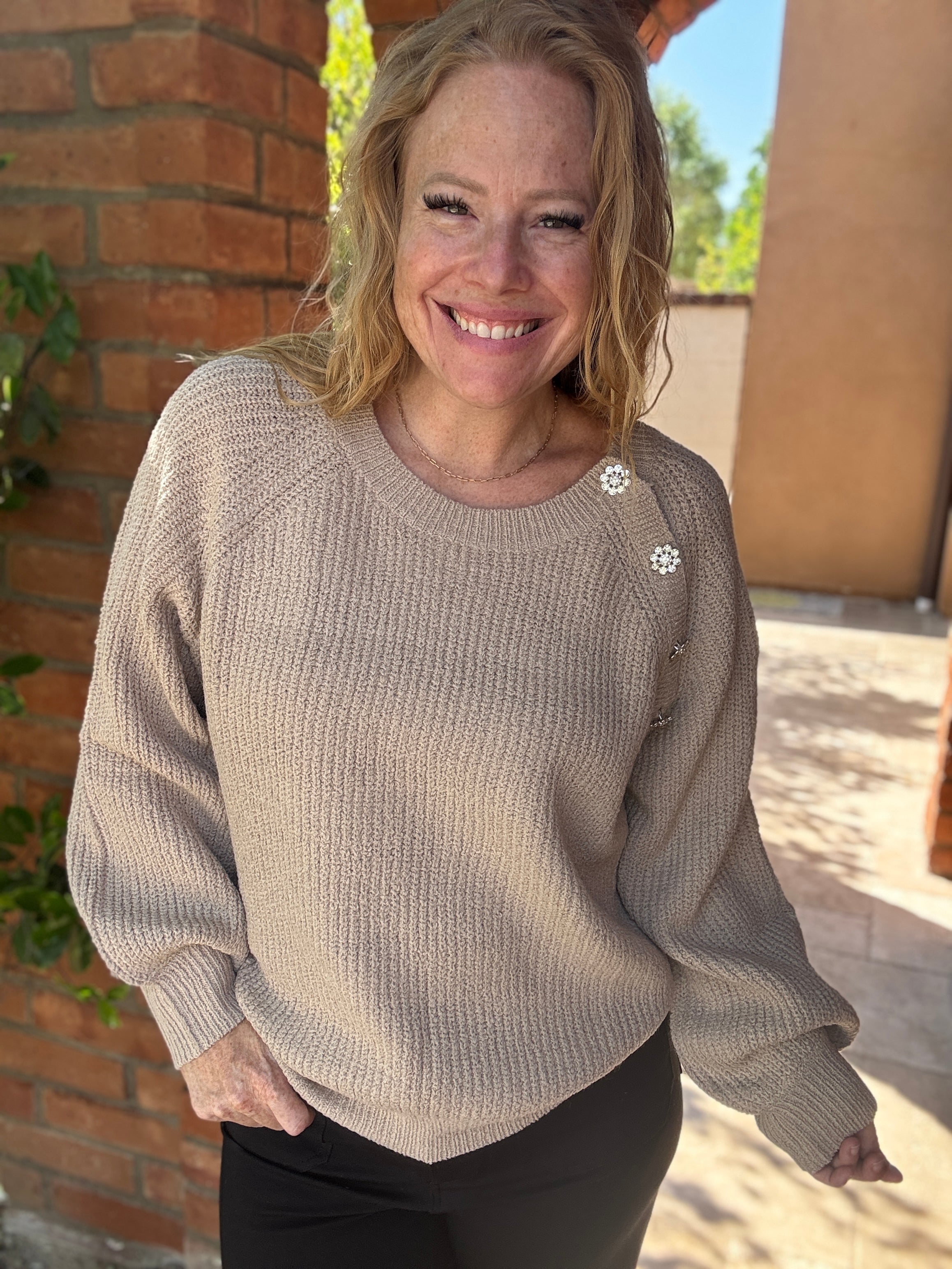 Boat Neck long sleeve solid knit sweater by White Birch