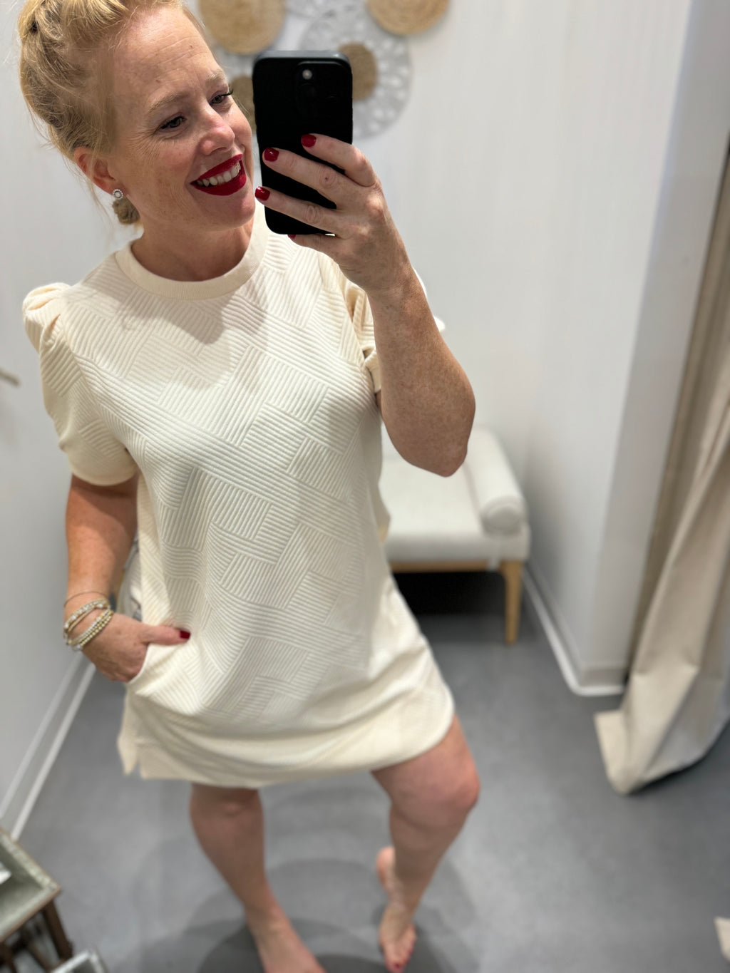 Across Town Puff Sleeve Quilted Dress