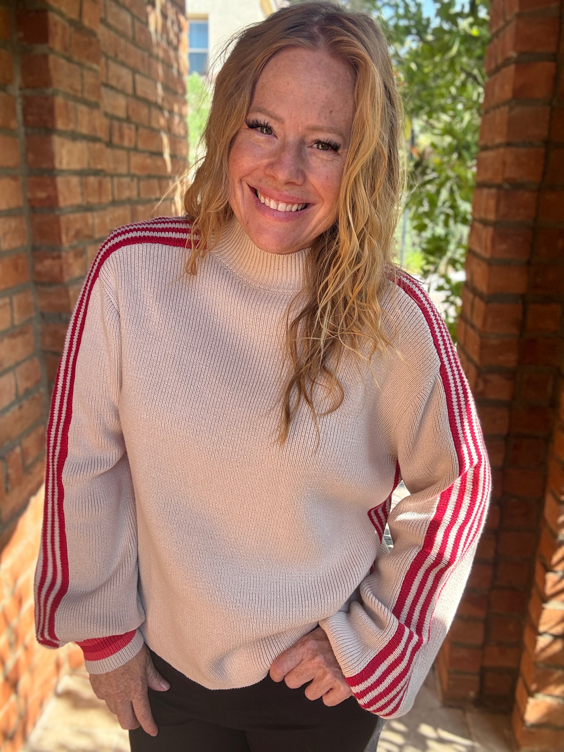 Striped Side Knit Crewneck Sweater by Sew In Love