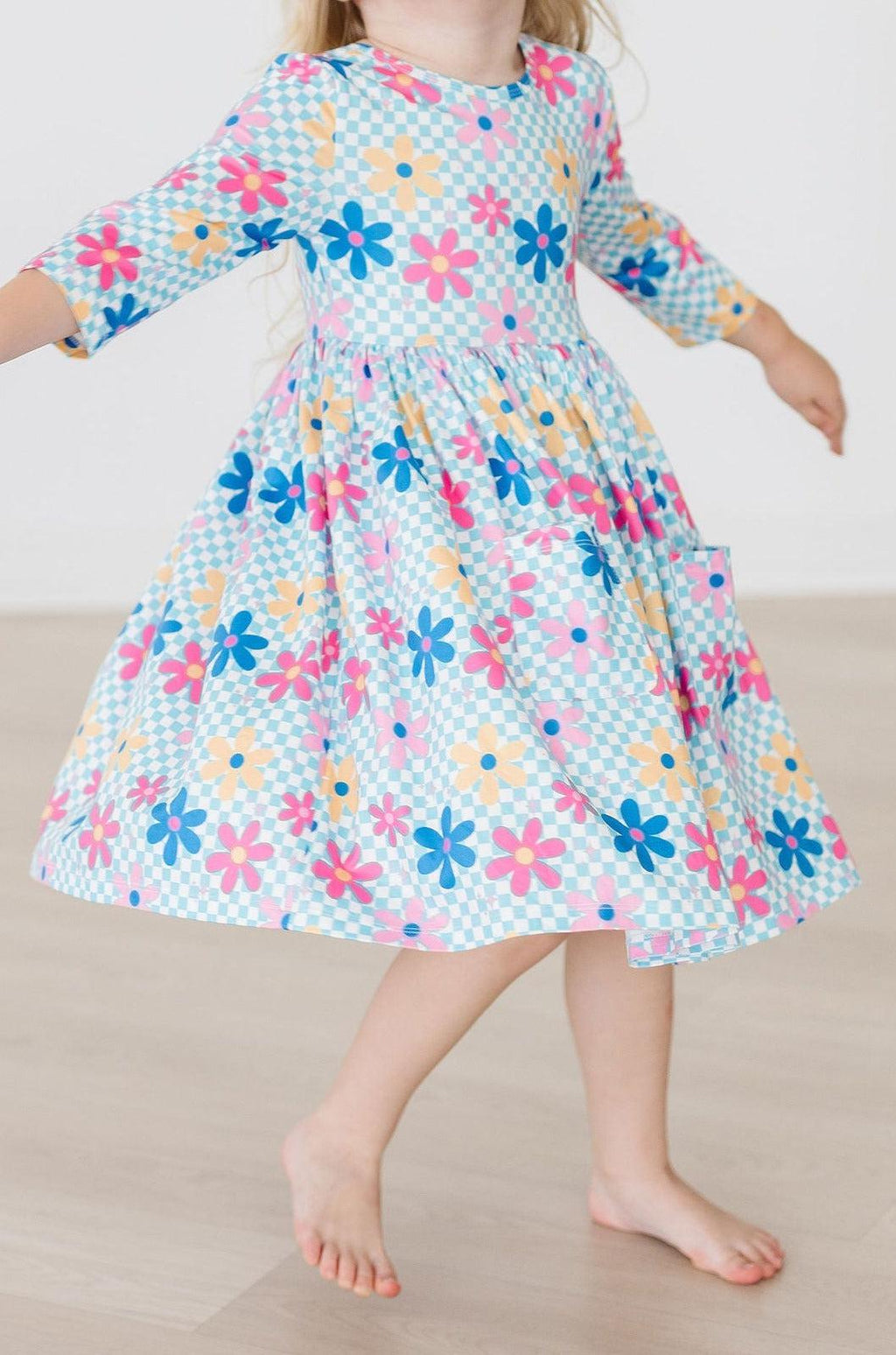 Crazy Daisy 3/4 Sleeve Pocket Twirl Dress