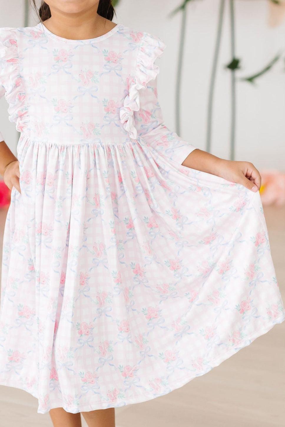 Ribbons & Roses 3/4 Sleeve Ruffle Twirl Dress