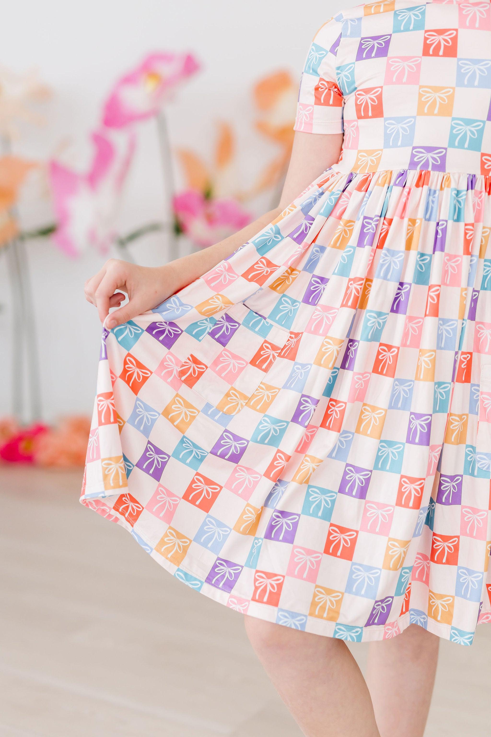 Rainbow Ribbons S/S Pocket Twirl Dress