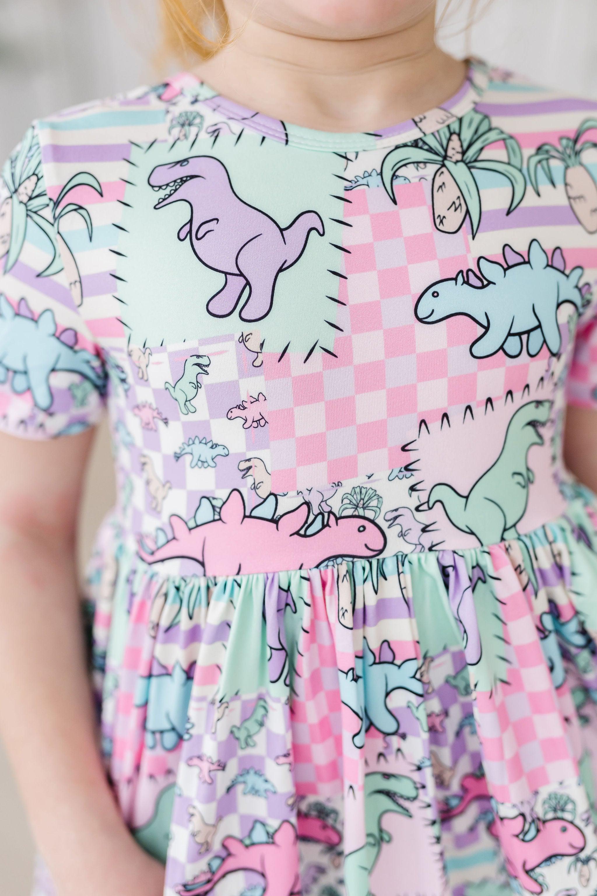 Quilted Dinos S/S Pocket Twirl Dress