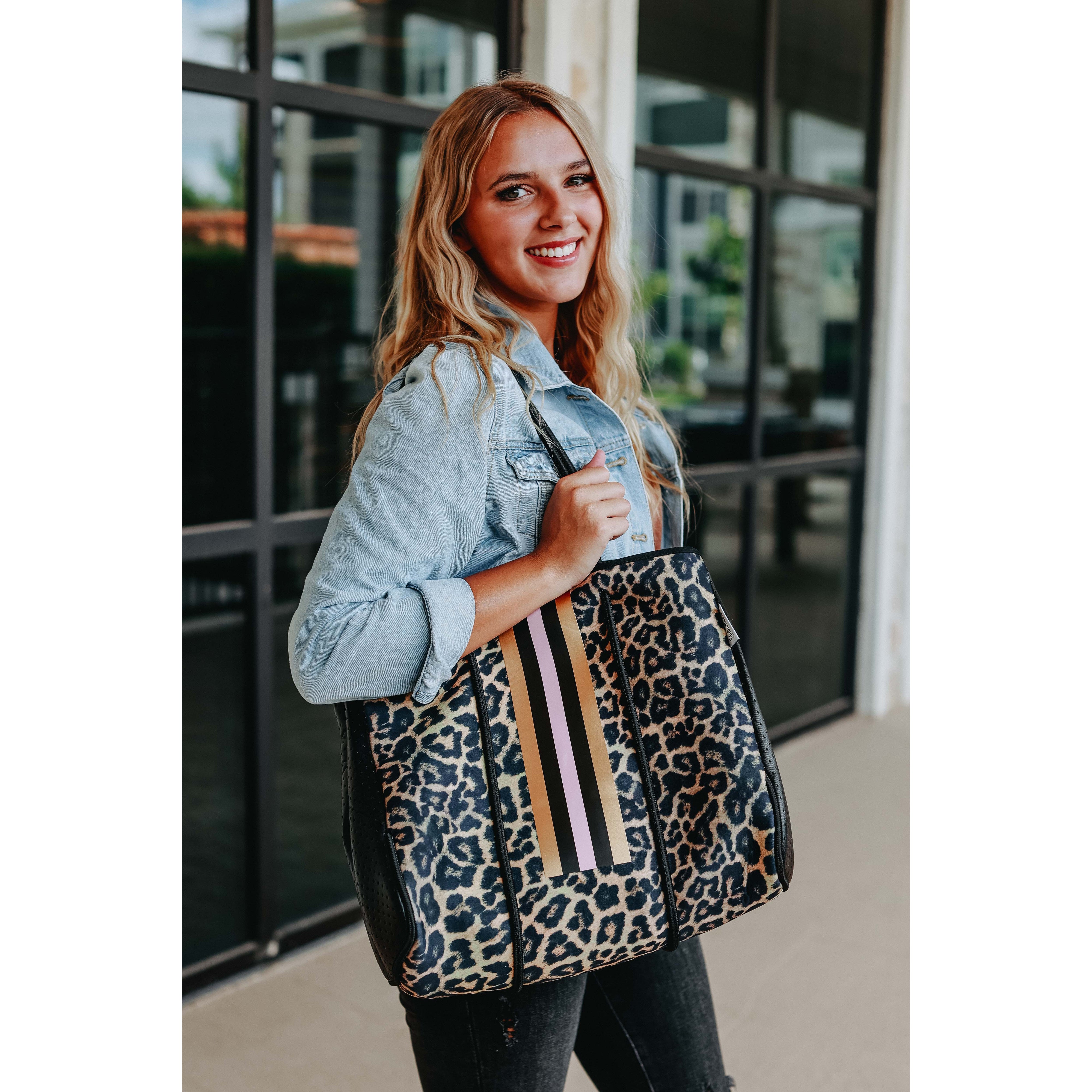 The Sierra - Pink Stripe Leopard Neoprene Bag