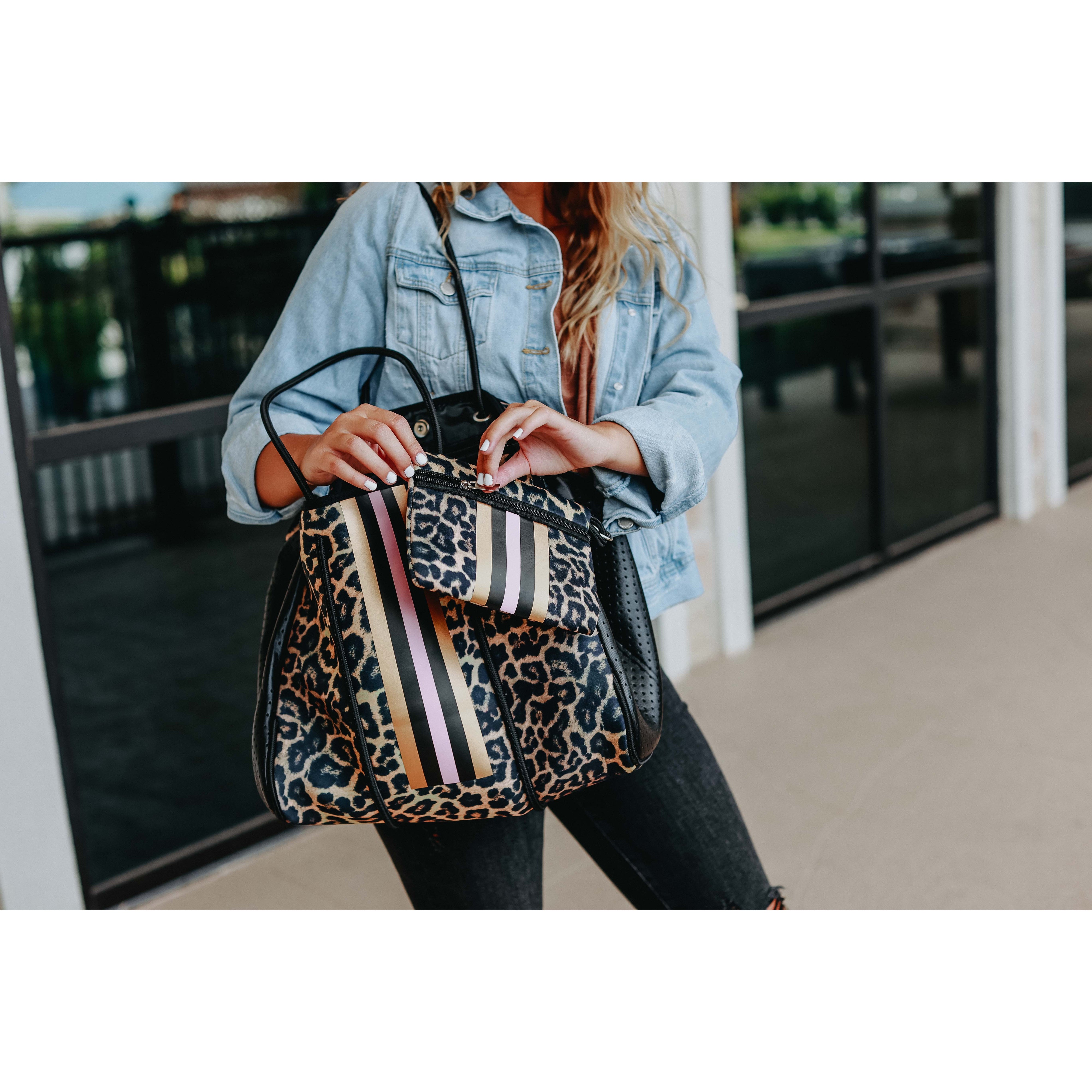 The Sierra - Pink Stripe Leopard Neoprene Bag