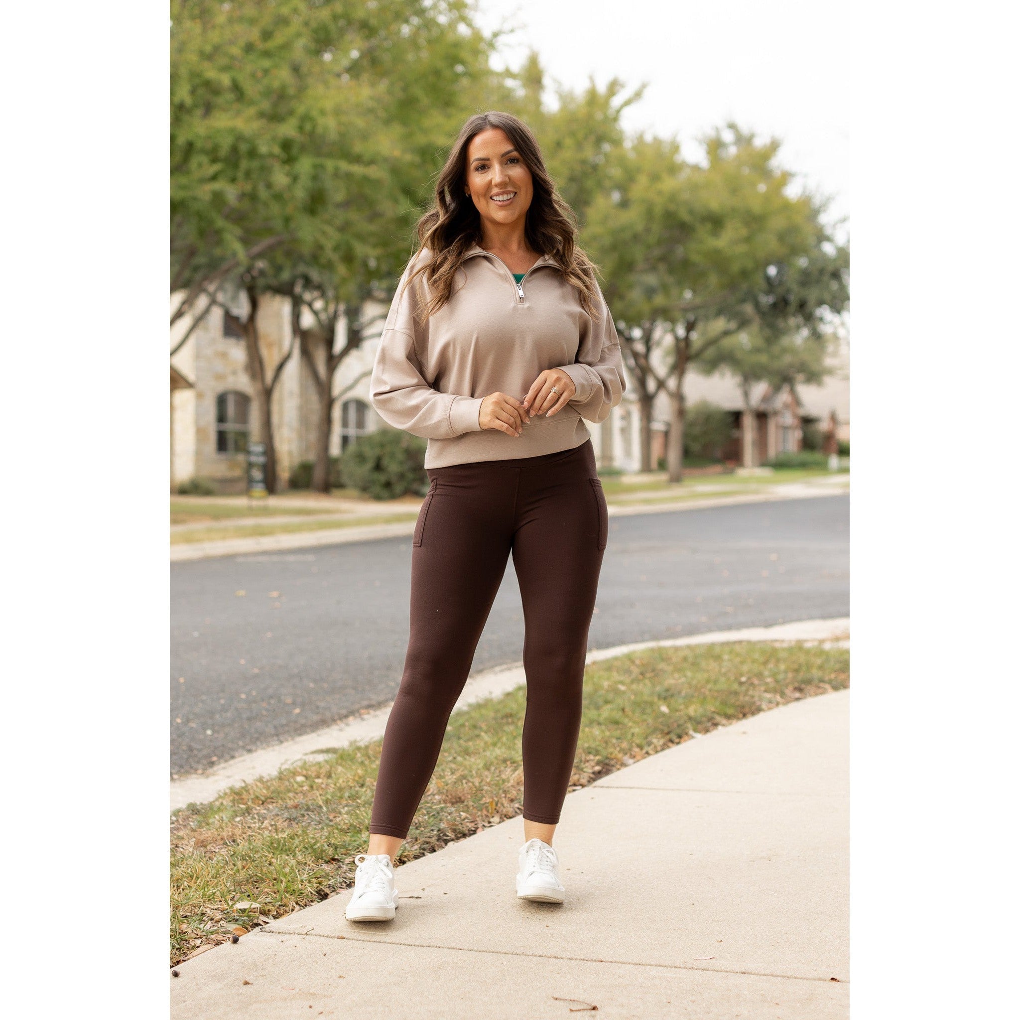 Brown FLEECE Full Length Leggings with Pockets*  - Luxe Leggings by Julia Rose®