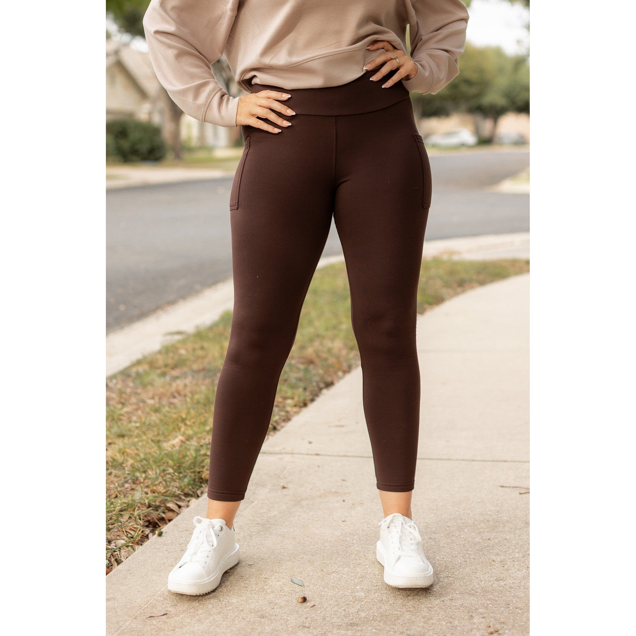 Brown FLEECE Full Length Leggings with Pockets*  - Luxe Leggings by Julia Rose®