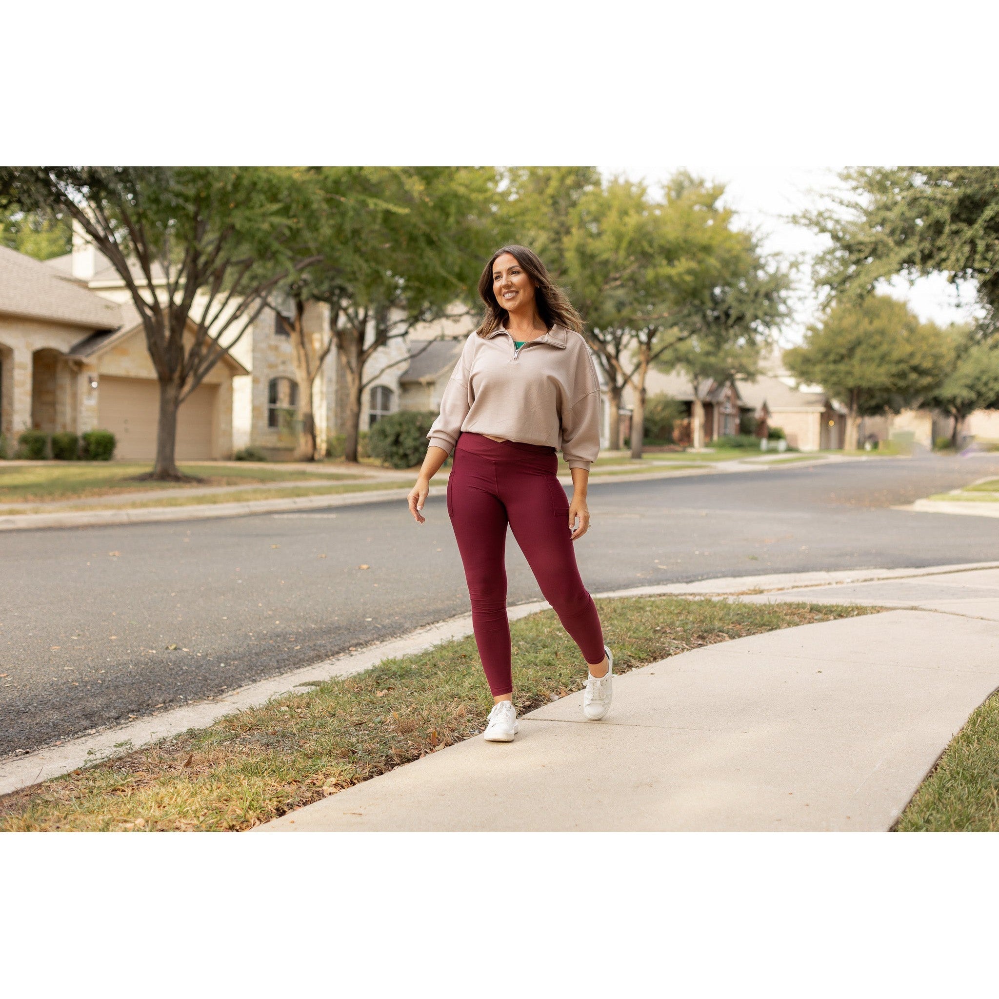 The Molly - MAROON Crossover Full Length Leggings with Pockets  - Luxe Leggings by Julia Rose®