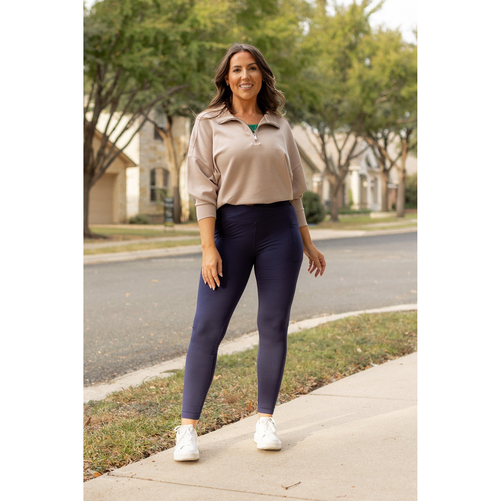 The Nadia - NAVY Crossover Full Length Leggings with Pockets  - Luxe Leggings by Julia Rose®