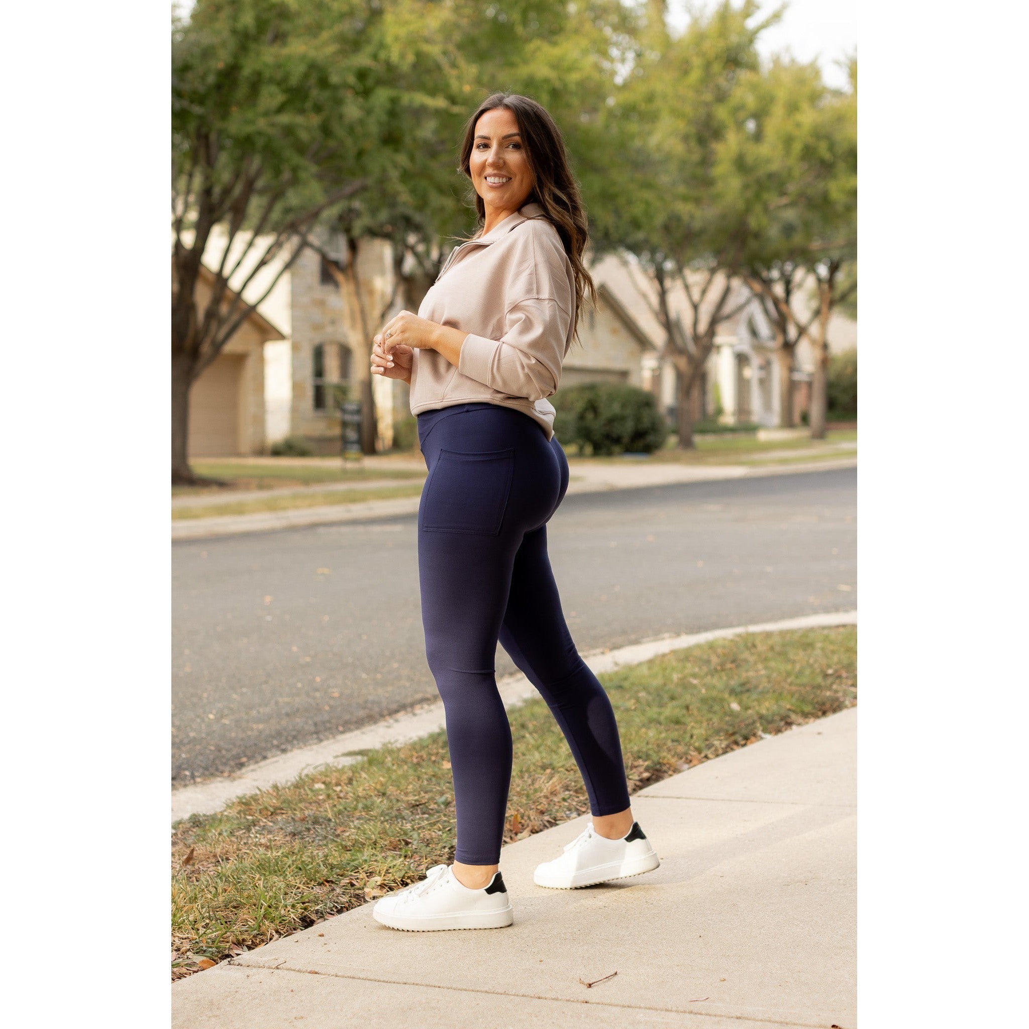 The Nadia - NAVY Crossover Full Length Leggings with Pockets  - Luxe Leggings by Julia Rose®