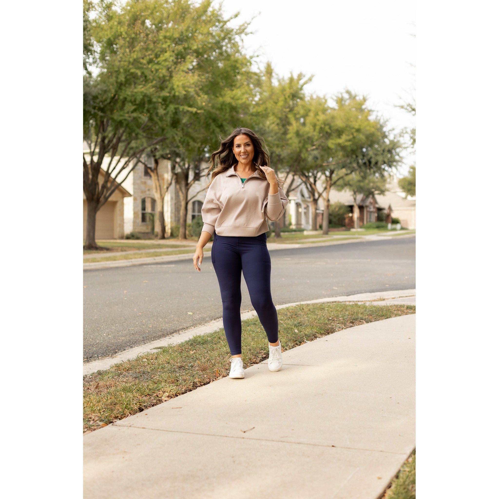 The Nadia - NAVY Crossover Full Length Leggings with Pockets  - Luxe Leggings by Julia Rose®