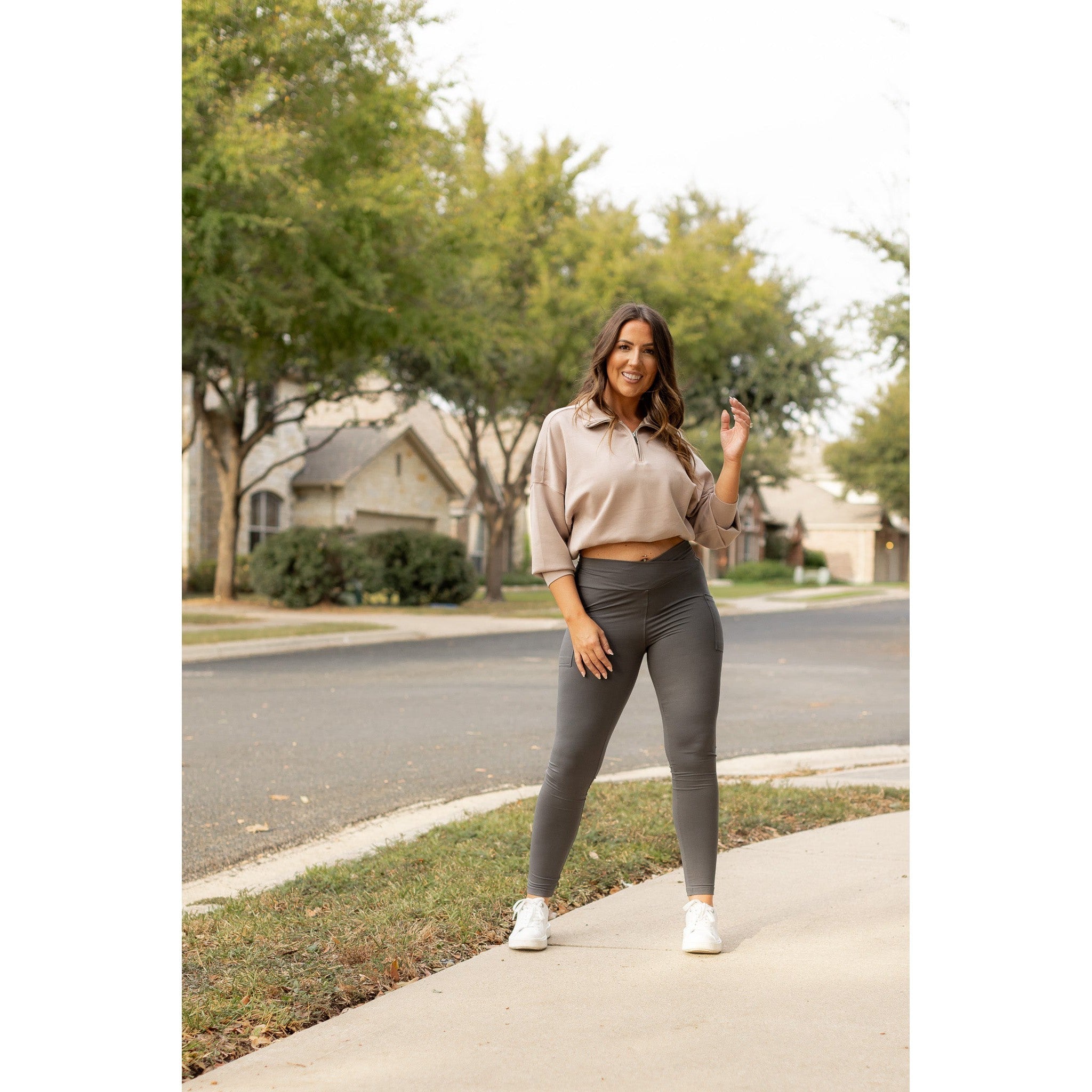 The Caitlin - CHARCOAL Crossover Full Length Leggings with Pockets  - Luxe Leggings by Julia Rose®