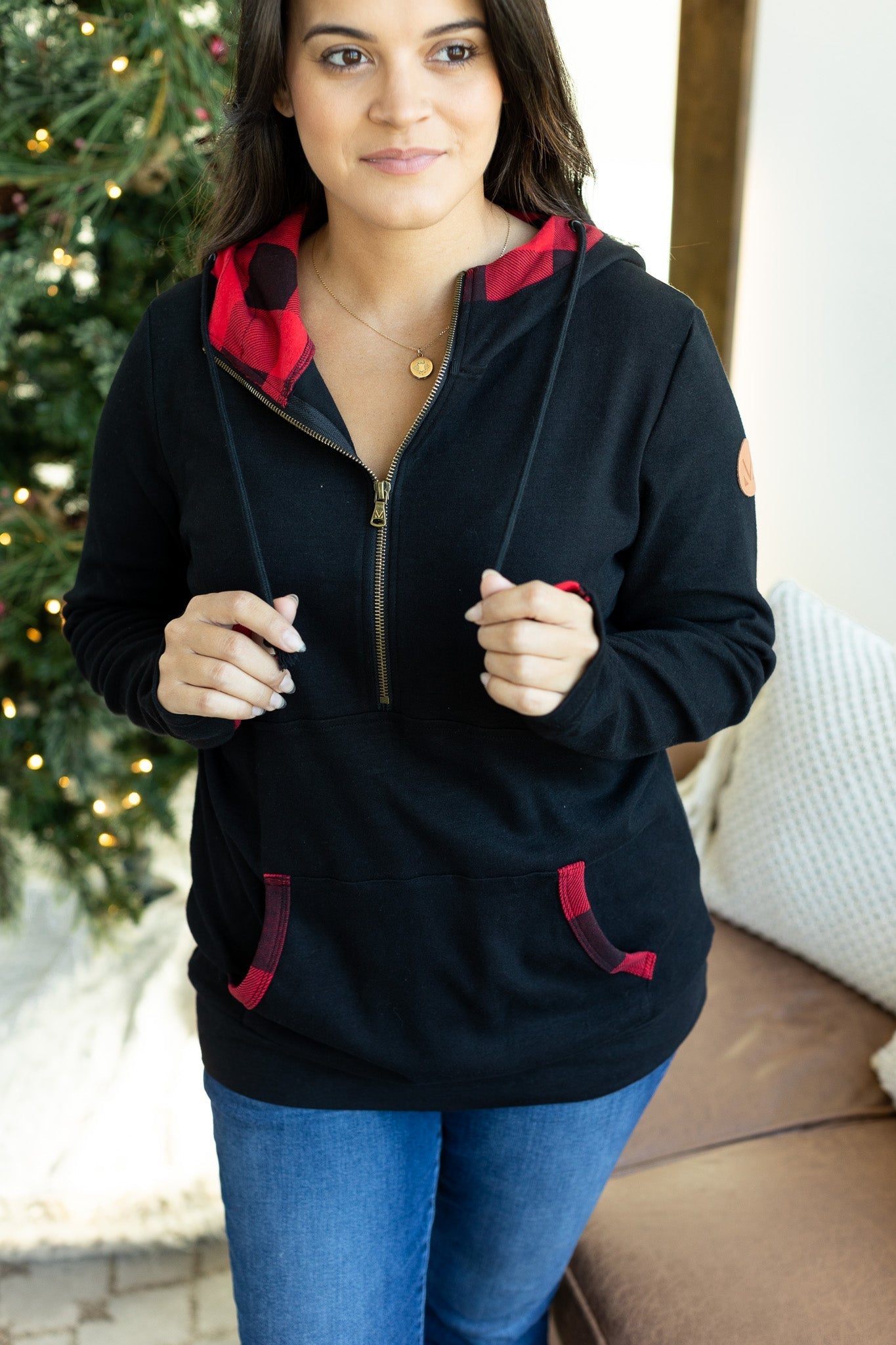 IN STOCK Avery Accent HalfZip Hoodie - Buffalo Plaid