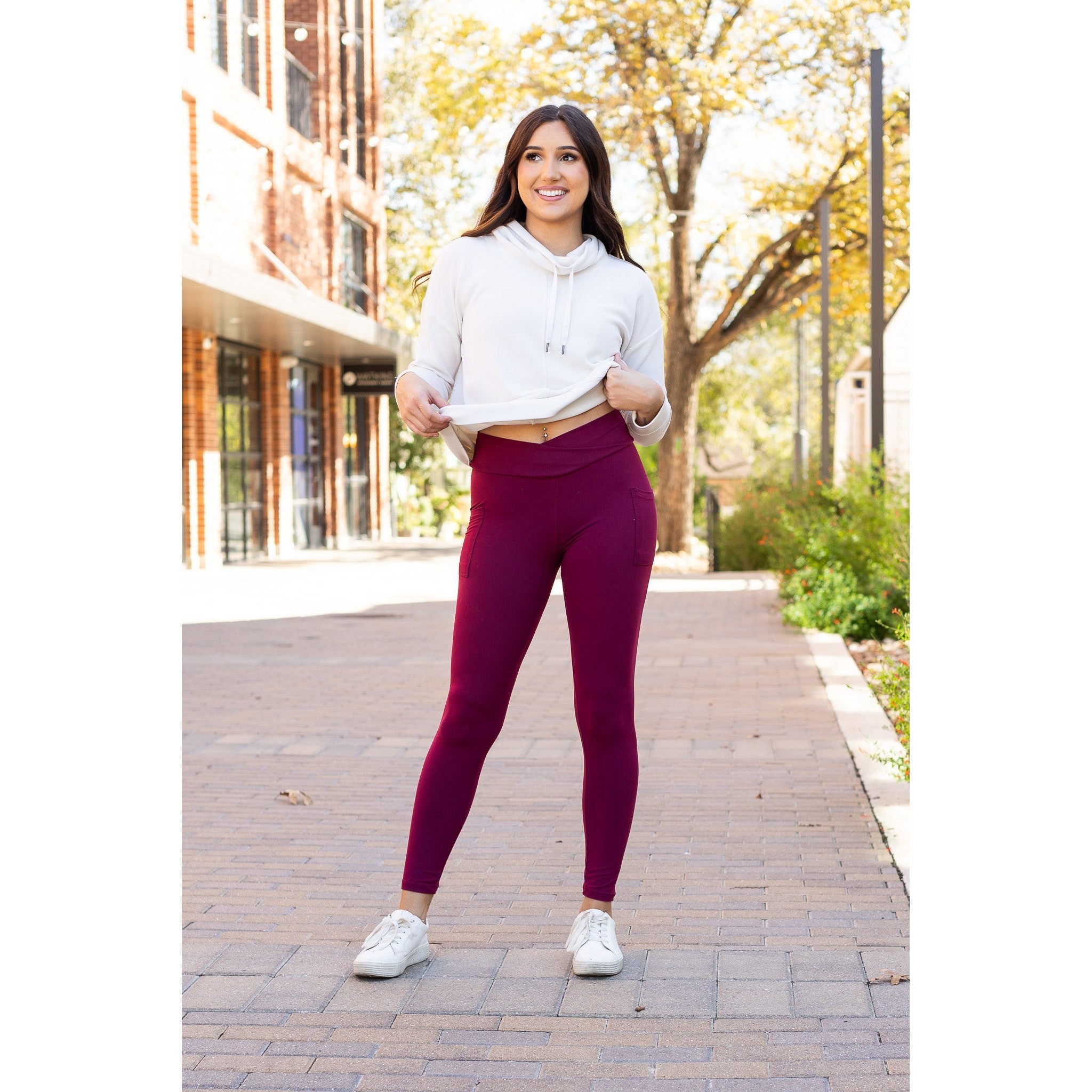 The Molly - MAROON Crossover Full Length Leggings with Pockets  - Luxe Leggings by Julia Rose®