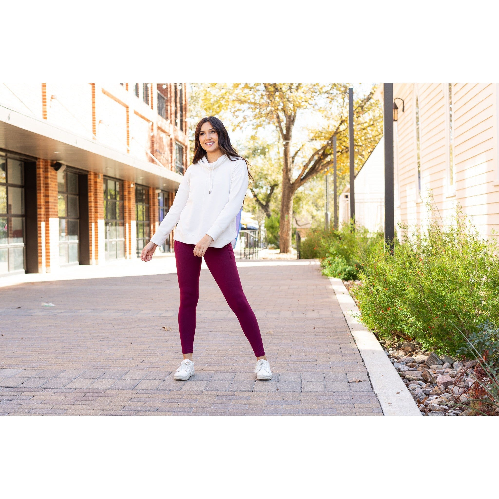 The Molly - MAROON Crossover Full Length Leggings with Pockets  - Luxe Leggings by Julia Rose®