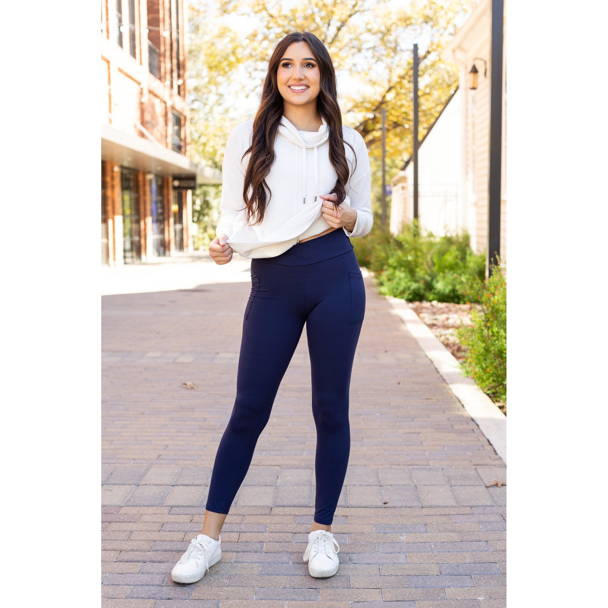 The Nadia - NAVY Crossover Full Length Leggings with Pockets  - Luxe Leggings by Julia Rose®